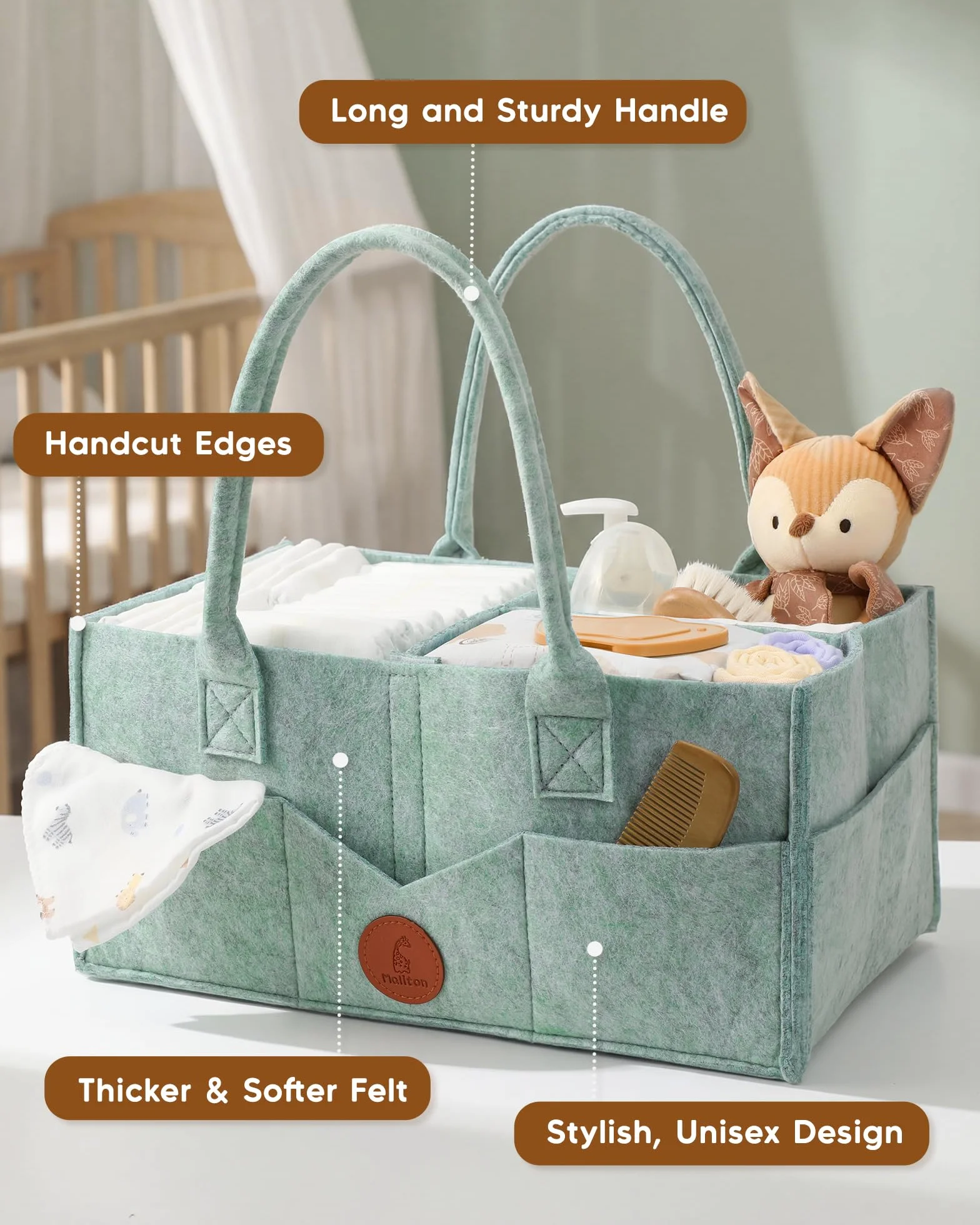 Maliton Organizer na pieluchy dla niemowląt Caddy Newborn Essentials, wytrzymała przenośna torba filcowa, kosz do przechowywania dla niemowląt z wyjmowanymi przegródkami, torba na pieluchy jako baby