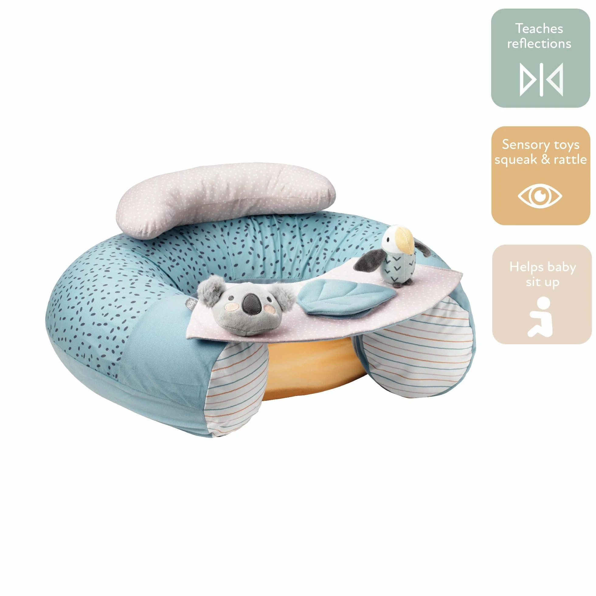 Nuby Animal Adventures Sit-Me-Up fotelik dziecięcy – nadmuchiwane siedzisko podłogowe do siedzenia i zabawy, zdejmowana taca, można prać w pralce, nadaje się dla dzieci od 6 miesięcy