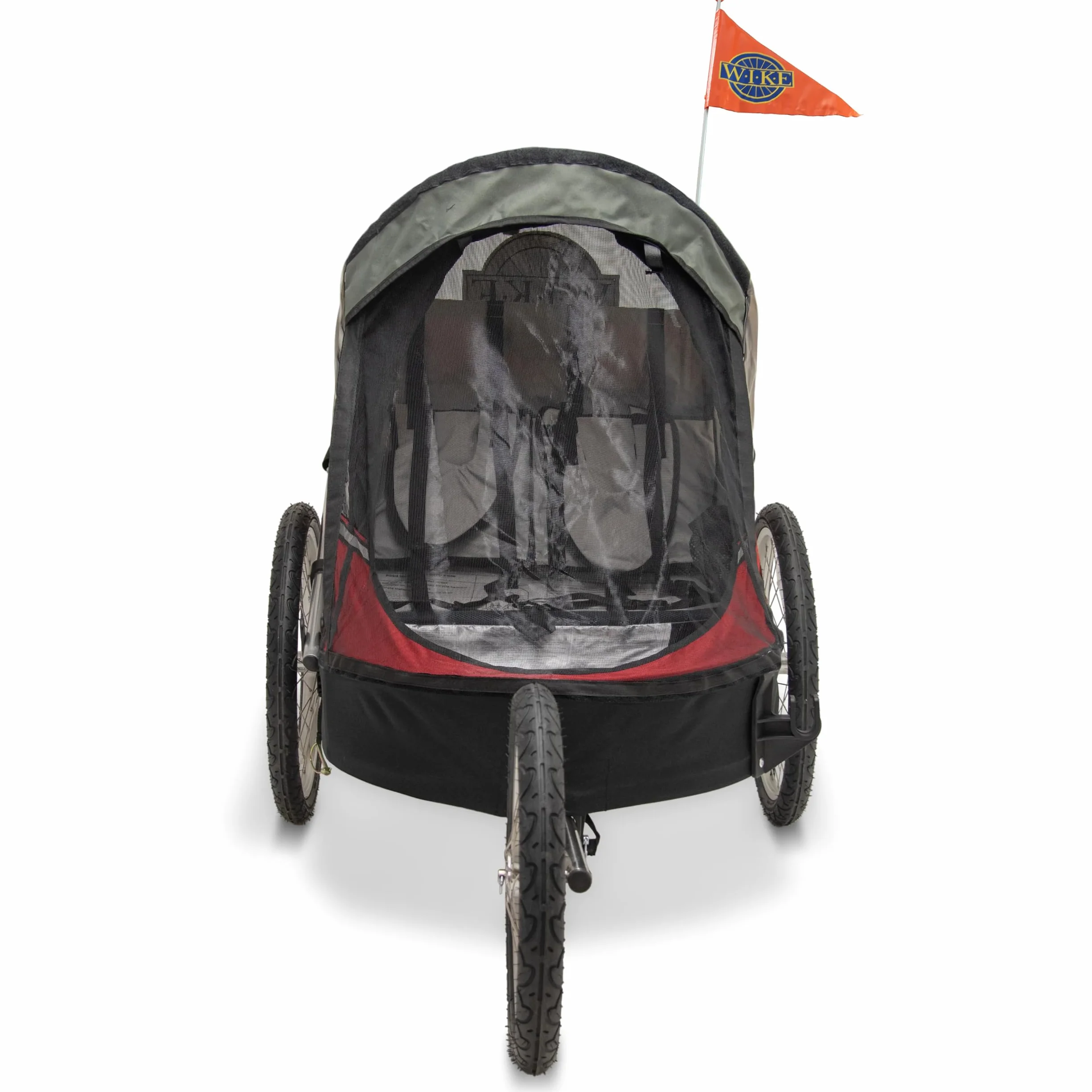 Wike Podwójna przyczepka rowerowa Premium - czerwona/szara (spacer + jogging)