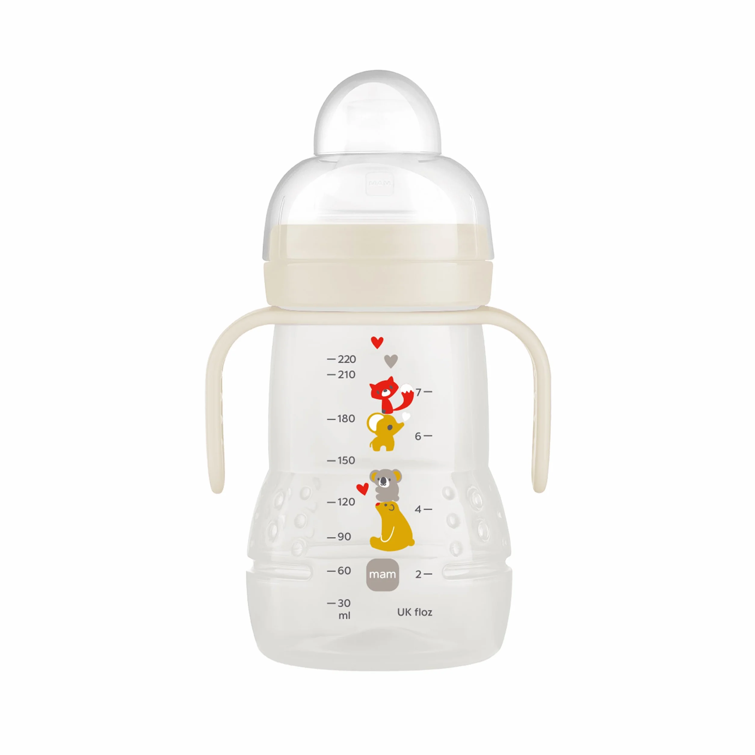 MAM Trainer+ (220 ml), butelka do nauki picia, do przejścia do kubka, kubek do nauki picia z przyssawką bez kapania, dzióbek i uchwytem, 4 miesiące, Koala