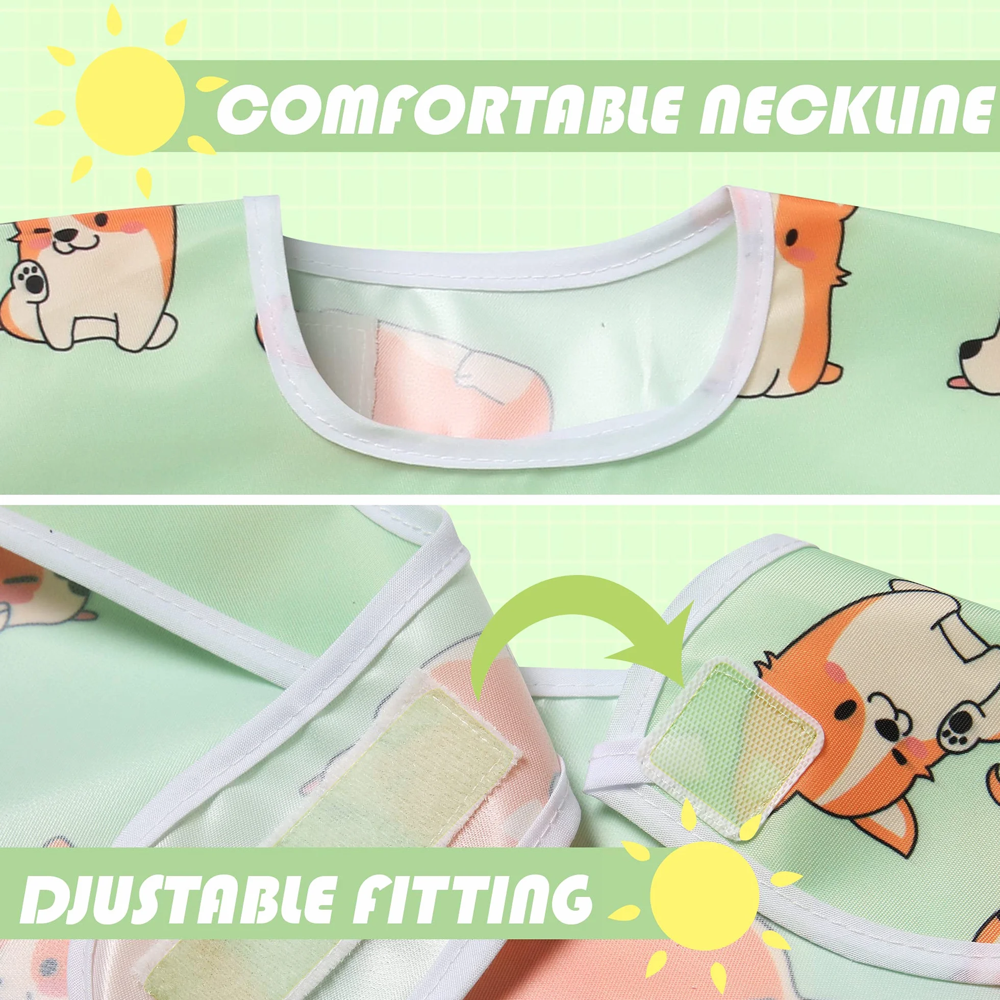 Mały Dimsum Baby Bib Karmienie Bibs Wodoodporny Drool Bib Coverall Set Regulowane zamknięcie dla niemowląt maluchów z dużą kieszenią (6-36 miesiące)
