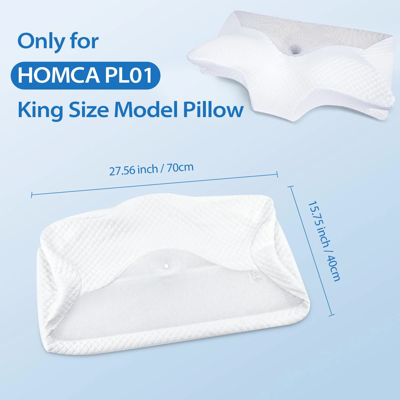 HOMCA Zapasowa poszewka na poduszkę z pianki memory foam, nadająca się do prania, biała, do poduszek HOMCA 70x40x8,5/14