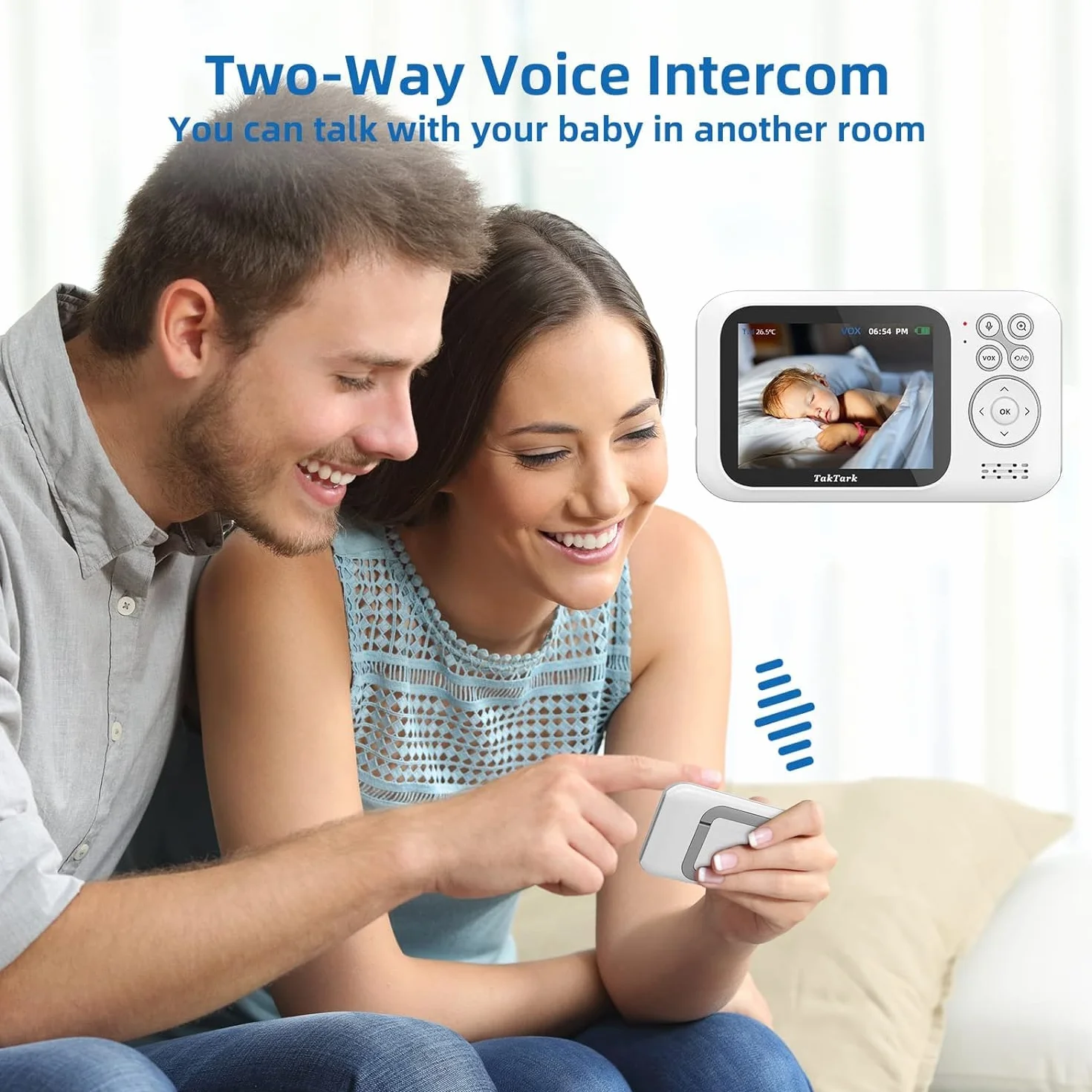 TakTark Babyphone Aparat Wideo Babyphone 3,2'' LCD Baby Phone Wireless Camera, Wideofon dziecięcy, Dwukierunkowy monitoring komunikacji, VOX, noktowizor, Zoom cyfrowy