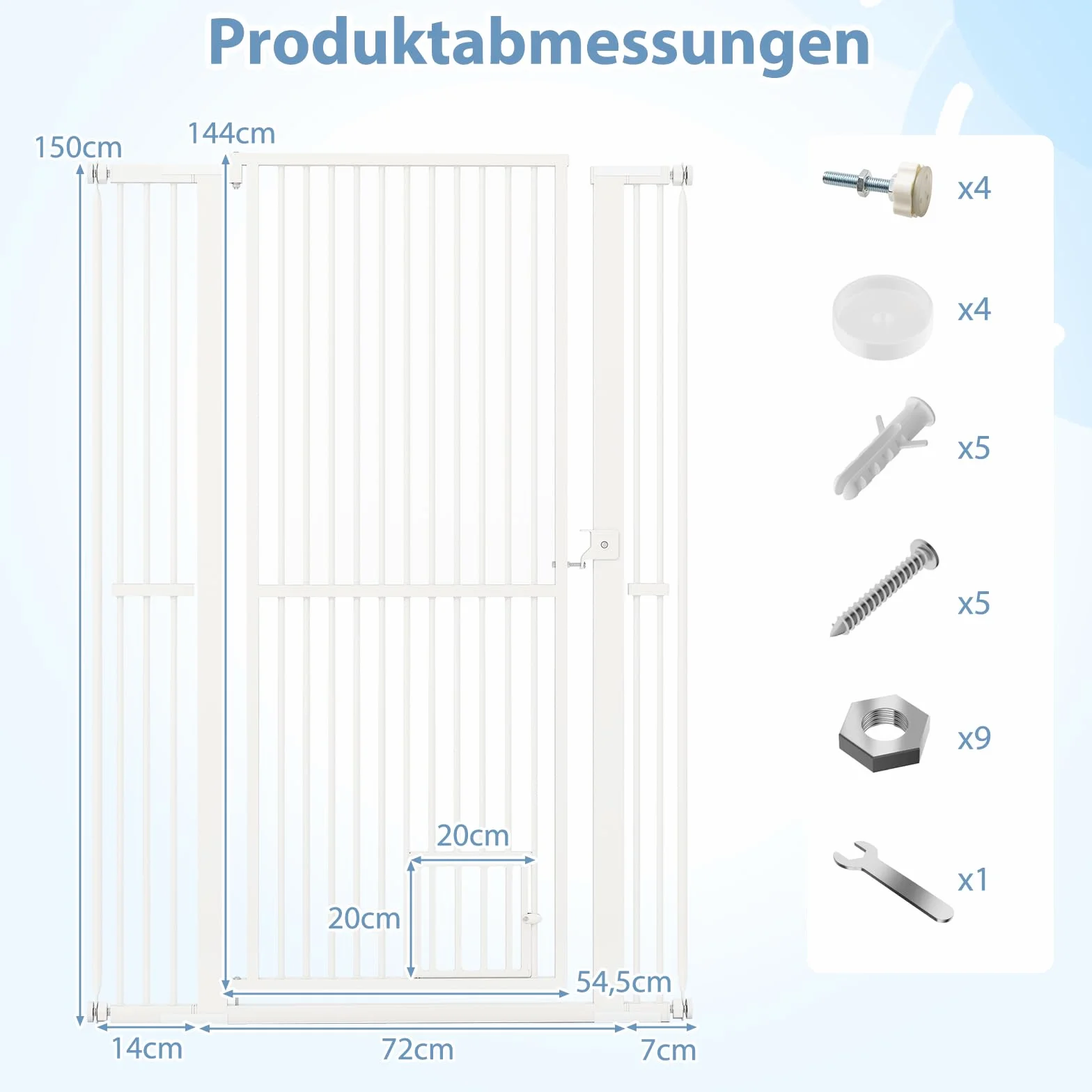 COSTWAY Kratka ochronna na drzwi dla psów, bardzo wysoka, 77-104 cm x 150 cm, kratka ochronna z małymi drzwiami, 2 rozszerzenia, kratka na drzwi bez wiercenia, wysuwana, kratka bezpieczeństwa