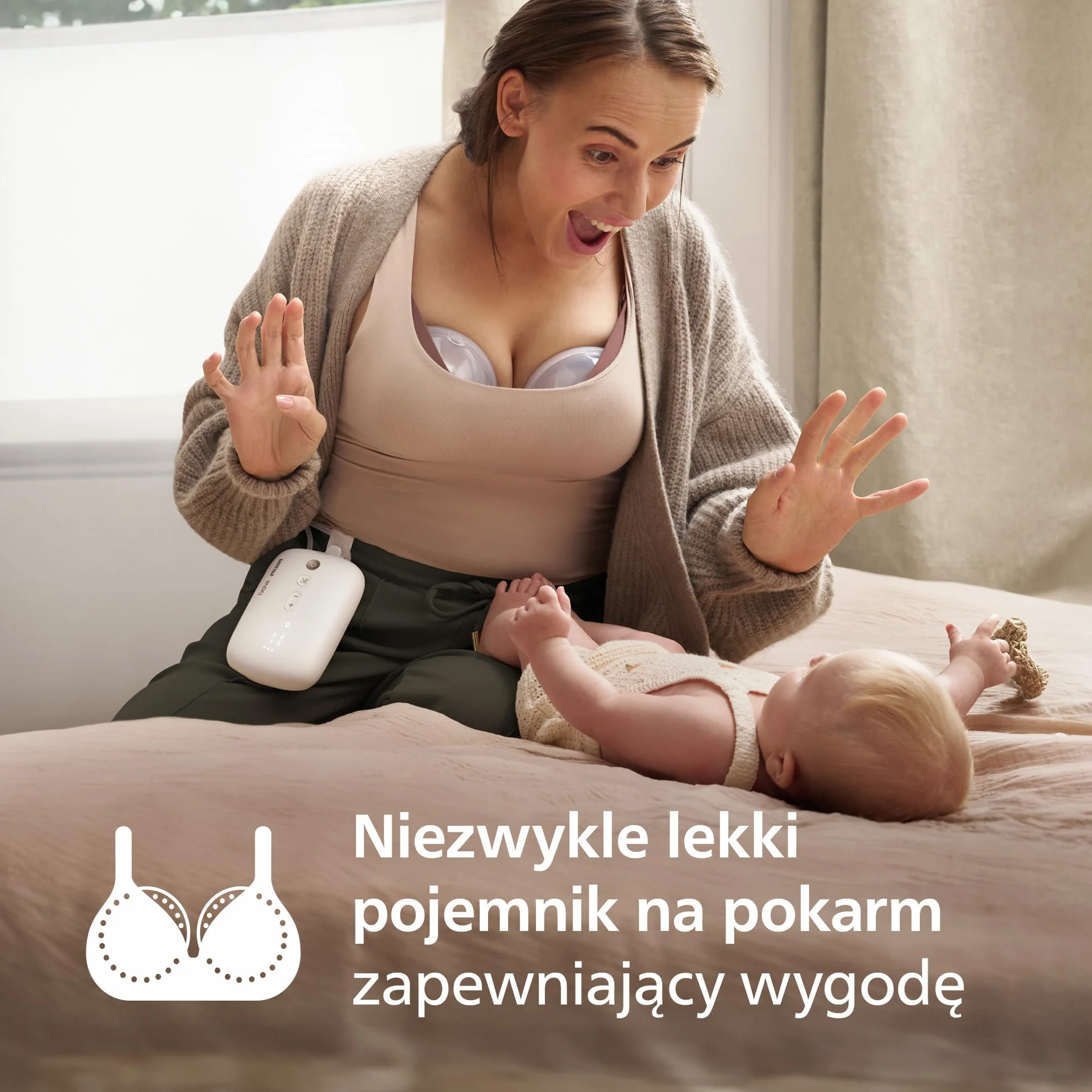 Philips Avent, pojedynczy laktator elektryczny niewymagający użycia rąk, silnik klasy szpitalnej, naśladujący rytm picia dziecka, odciąganie pokarmu do 85 razy na minutę, SCF531/11