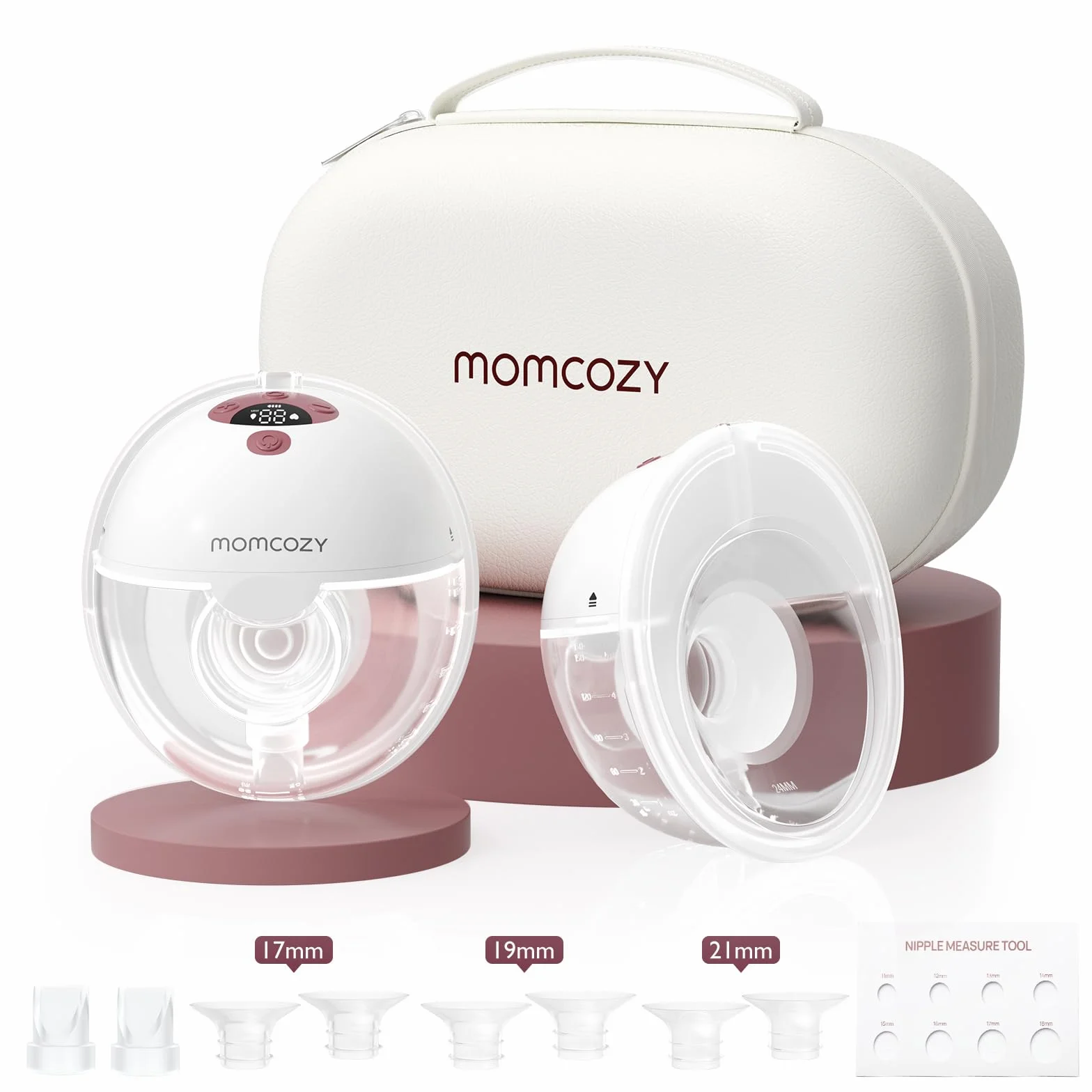 Momcozy Elektryczny laktator M5, przenośny, bez użycia rąk, podwójny laktator do ust dziecka, podwójnie uszczelniony kołnierz, z 3 trybami i 9 stopniami, 24 mm (2, czerwony)