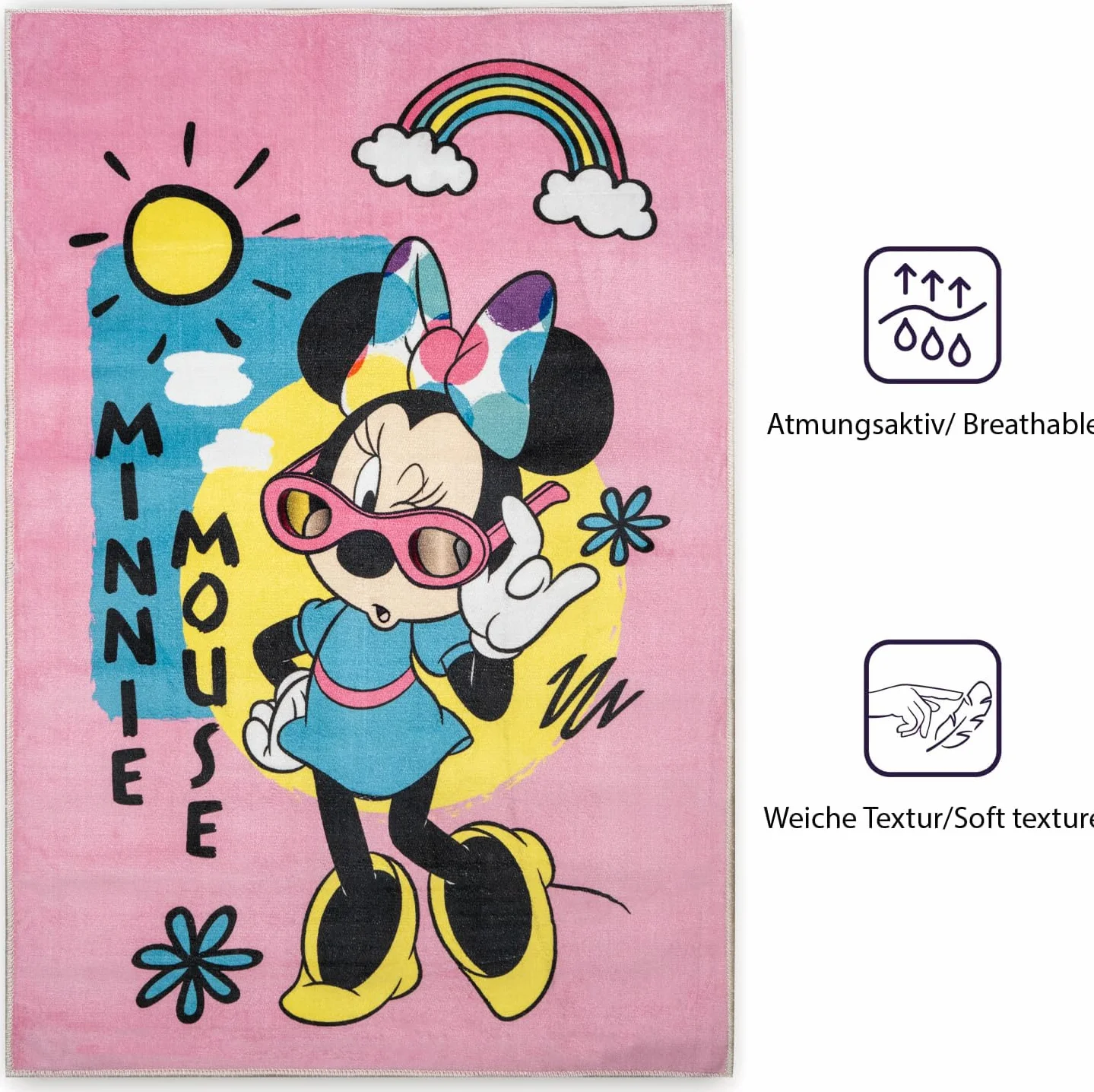 Disney Home dywan dla dzieci - oficjalnie licencjonowany dywan do pokoju dziecięcego, pokoju zabaw - antypoślizgowa i nadająca się do prania mata do zabawy dla dzieci, dywan z myszką Minnie 80 x 120