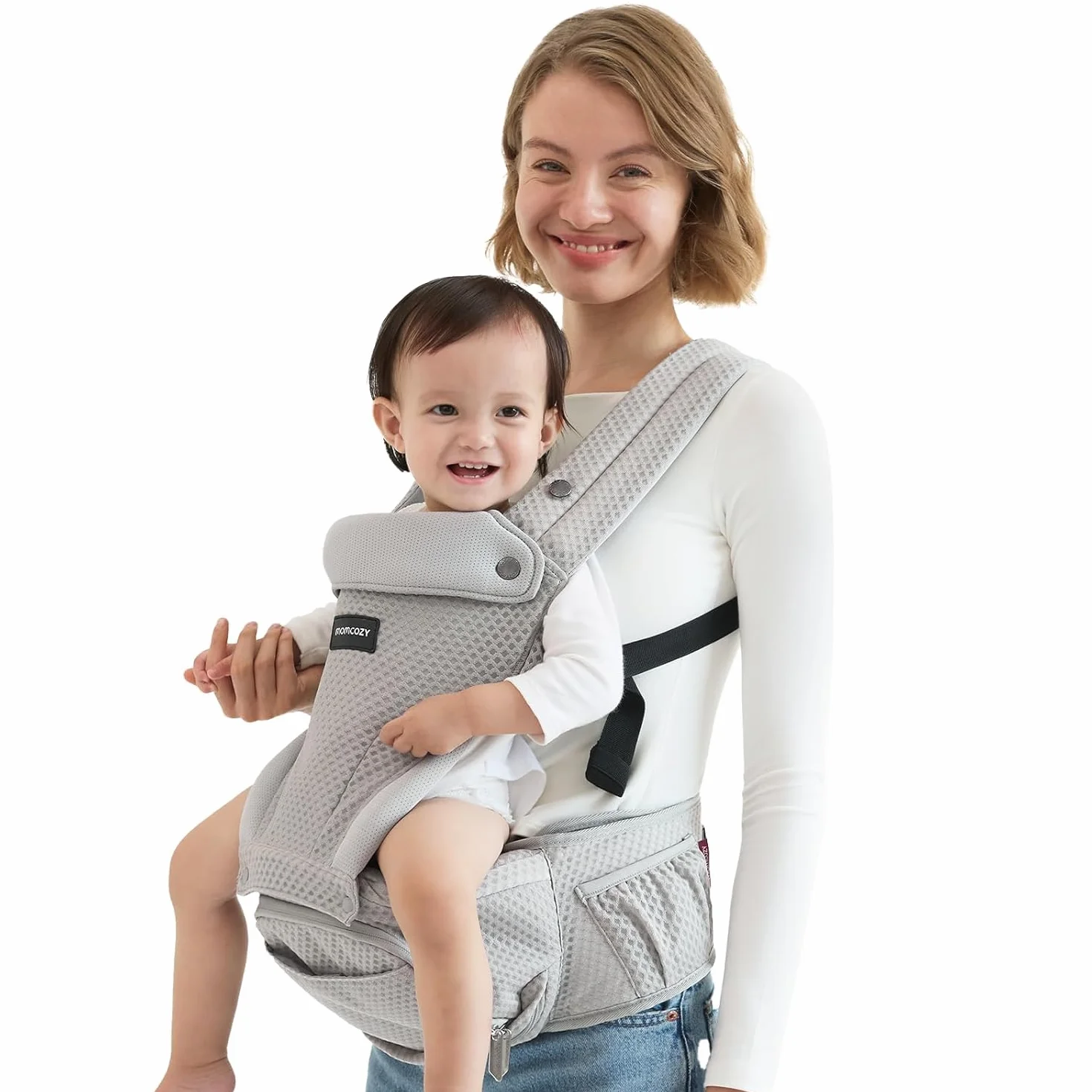 Momcozy Nosidełko dla niemowląt z poduszką biodrową, 2 w 1, regulowane i zdejmowane nosidełko dla niemowląt do 20 kg