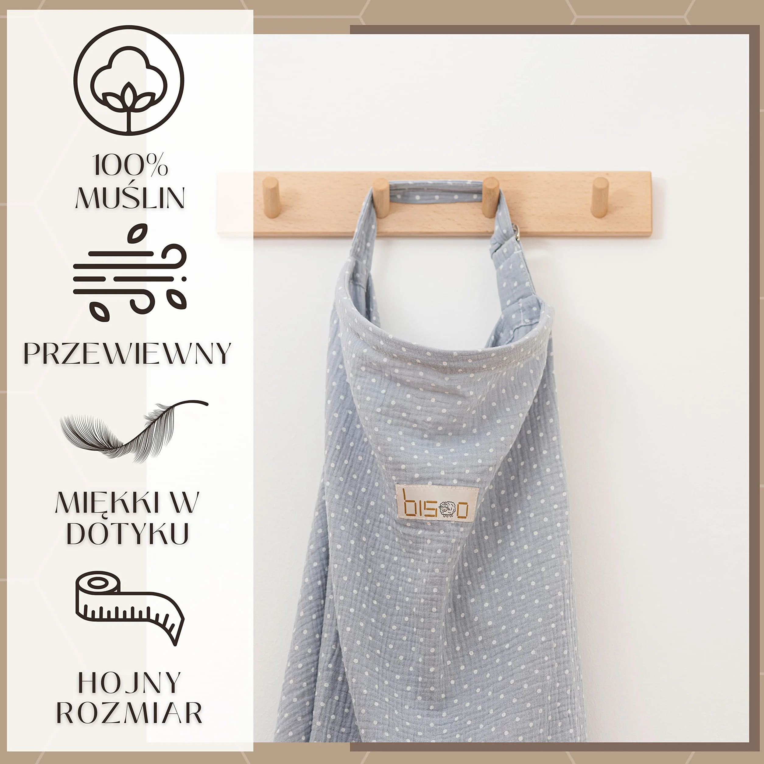 Bisoo Chusta do Karmienia z 100% Muślinu - Regulowana i Oddychająca Wielofunkcyjne Narzuta do Dyskretnego Karmienia Piersią i Dołączoną Torbą - Baby Blue