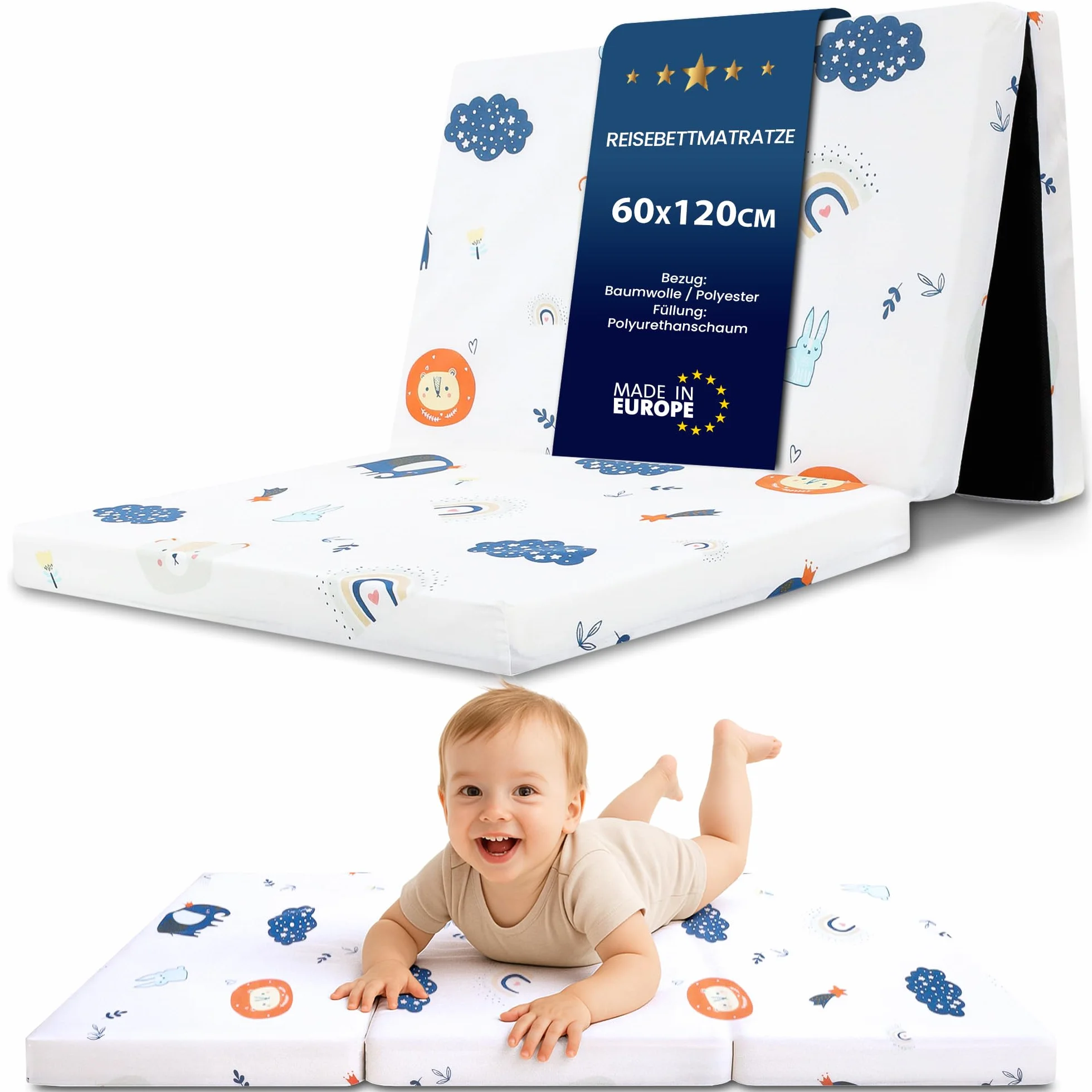 Materac do łóżeczka turystycznego 60x120 cm składany - gruby składany materac dla dziecka materac składany materac dziecięcy łóżeczko turystyczne 120x60 tęczowy