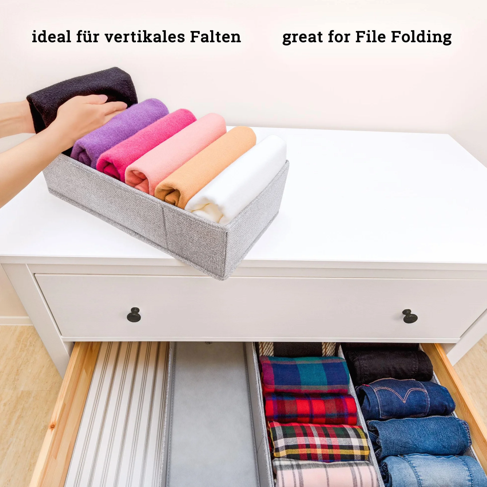 SIMPLE JOY® HEMNES FileFolding Box na komodę Hemnes, oryginał; dokładnie dopasowane; stabilne dno; system porządkowania przyborów do przewijania, odzieży dziecięcej, zabawek/swetrów, t-shirtów;