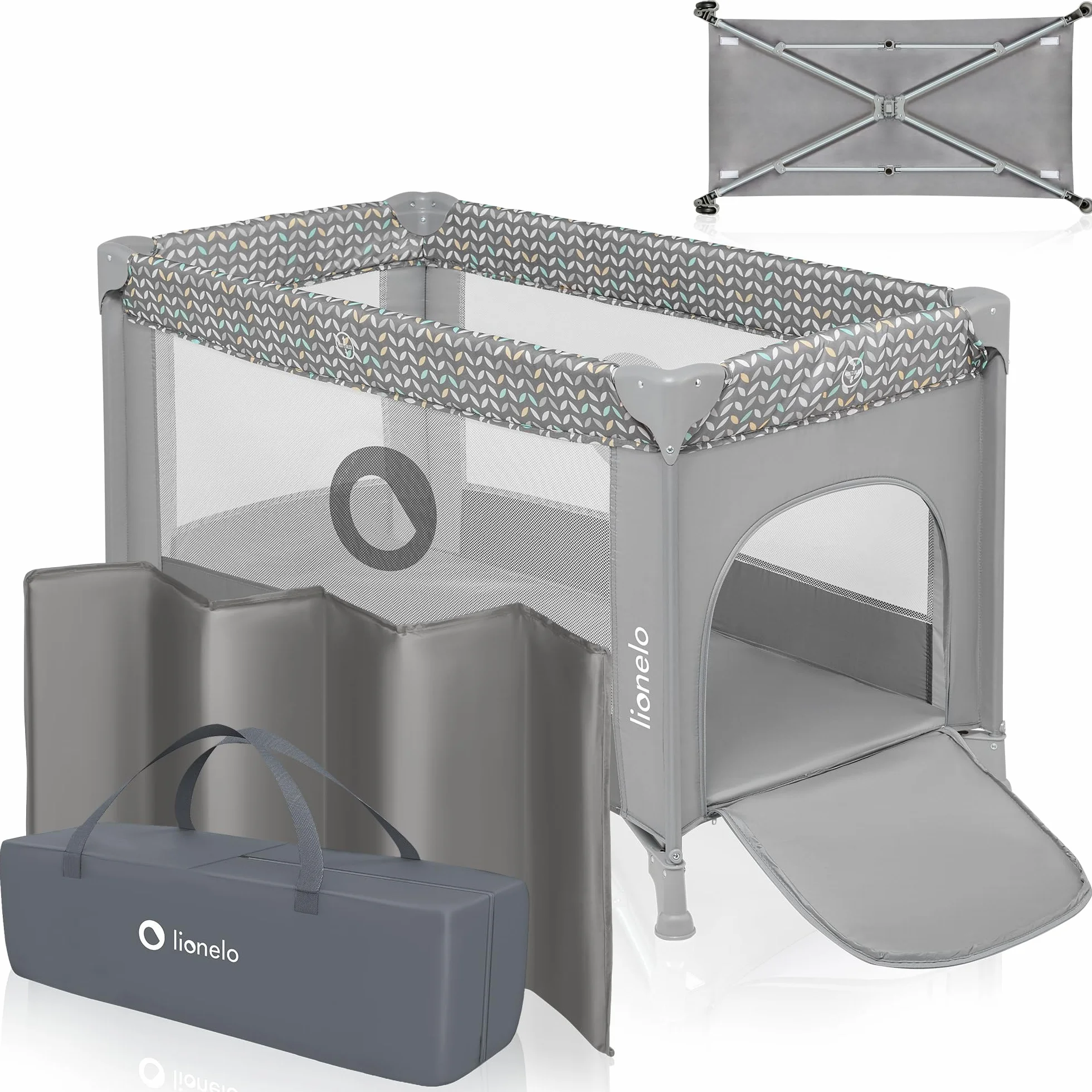 Lionelo Stefi 2 w 1 łóżeczko turystyczne, łóżko dziecięce z przewijakiem, przewiewne ścianki, system LockGuard, łóżeczko przenośne do 15 kg, składane, torba transportowa