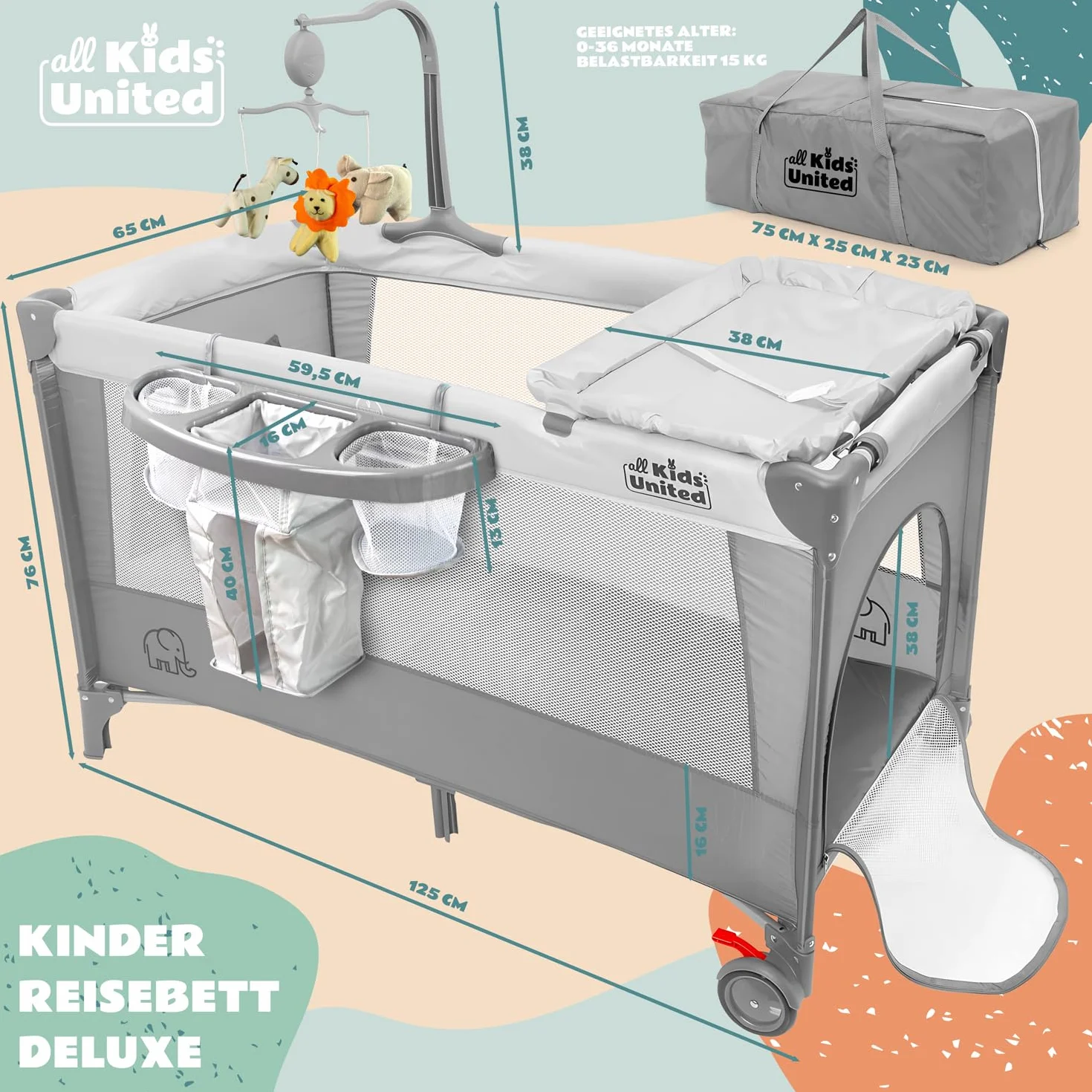 all Kids United® Łóżeczko turystyczne dla dziecka Deluxe - Babycenter łóżeczko turystyczne z przewijakiem i komórką