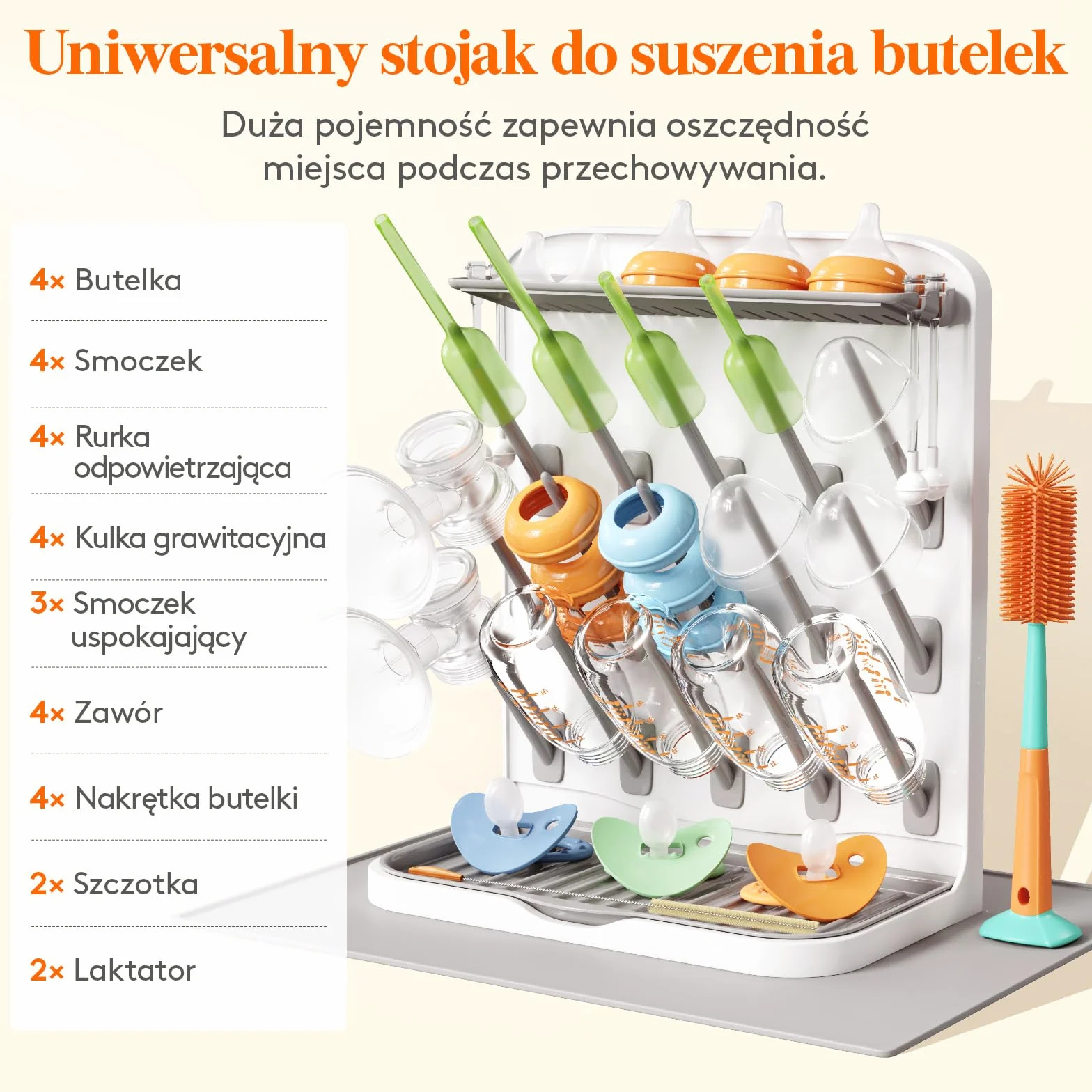 Lifewit Duży Stojak do Suszenia Butelek dla Niemowląt Matą Ociekową, Pionowy Suszarka z 15 Haczykami, Tacką Ociekową, Blat Przechowywania Słomek z Obciążeniem i Części Pompki, Wyjmowanym pojemnikiemi
