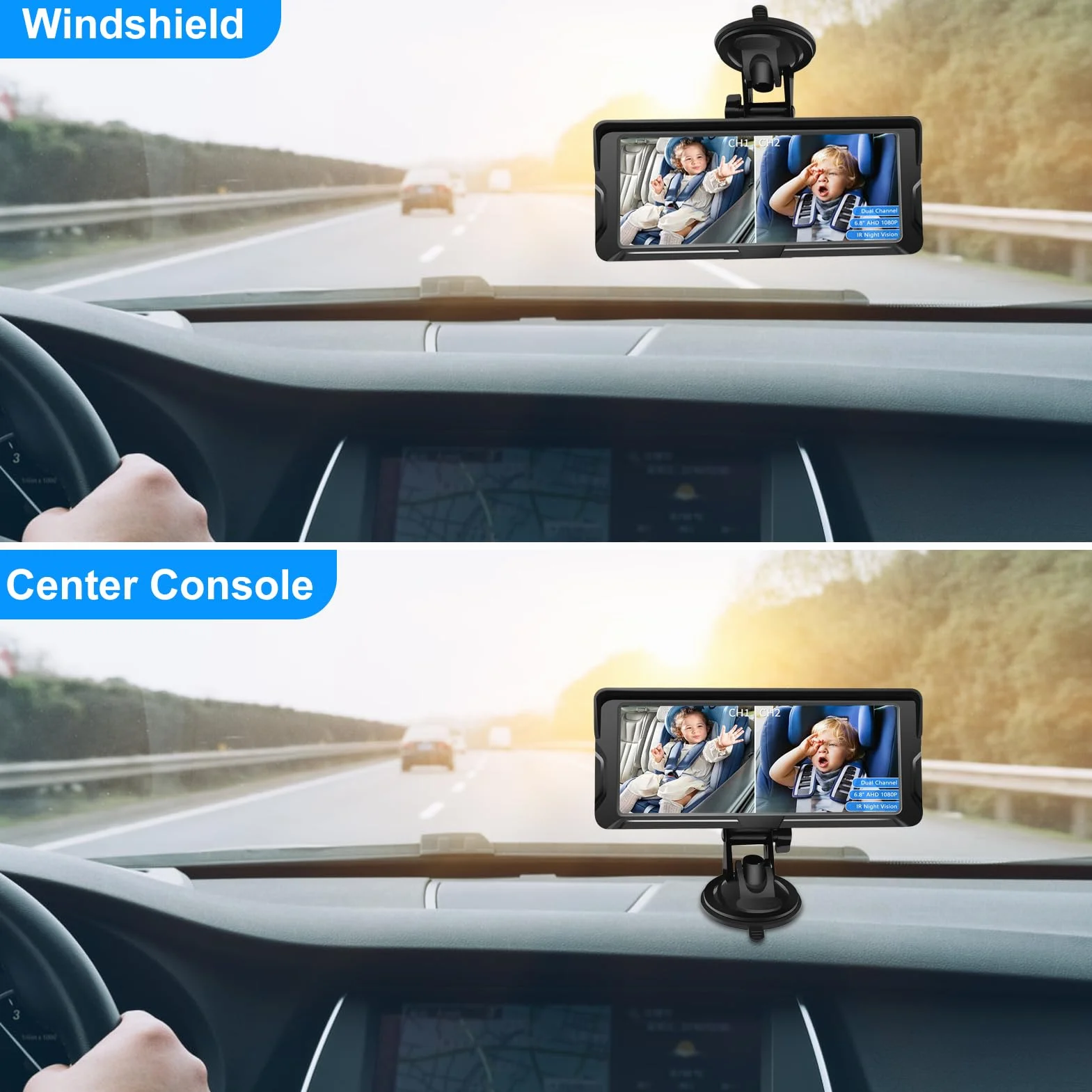 Shkalacar Kamera do fotelika dziecięcego 2-Kids 6,8 cala 1080P z ekranem kamery samochodowej dla niemowląt z 2 kamerami IR Night Vision i szerokim kątem widzenia 150°, łatwa obsługa