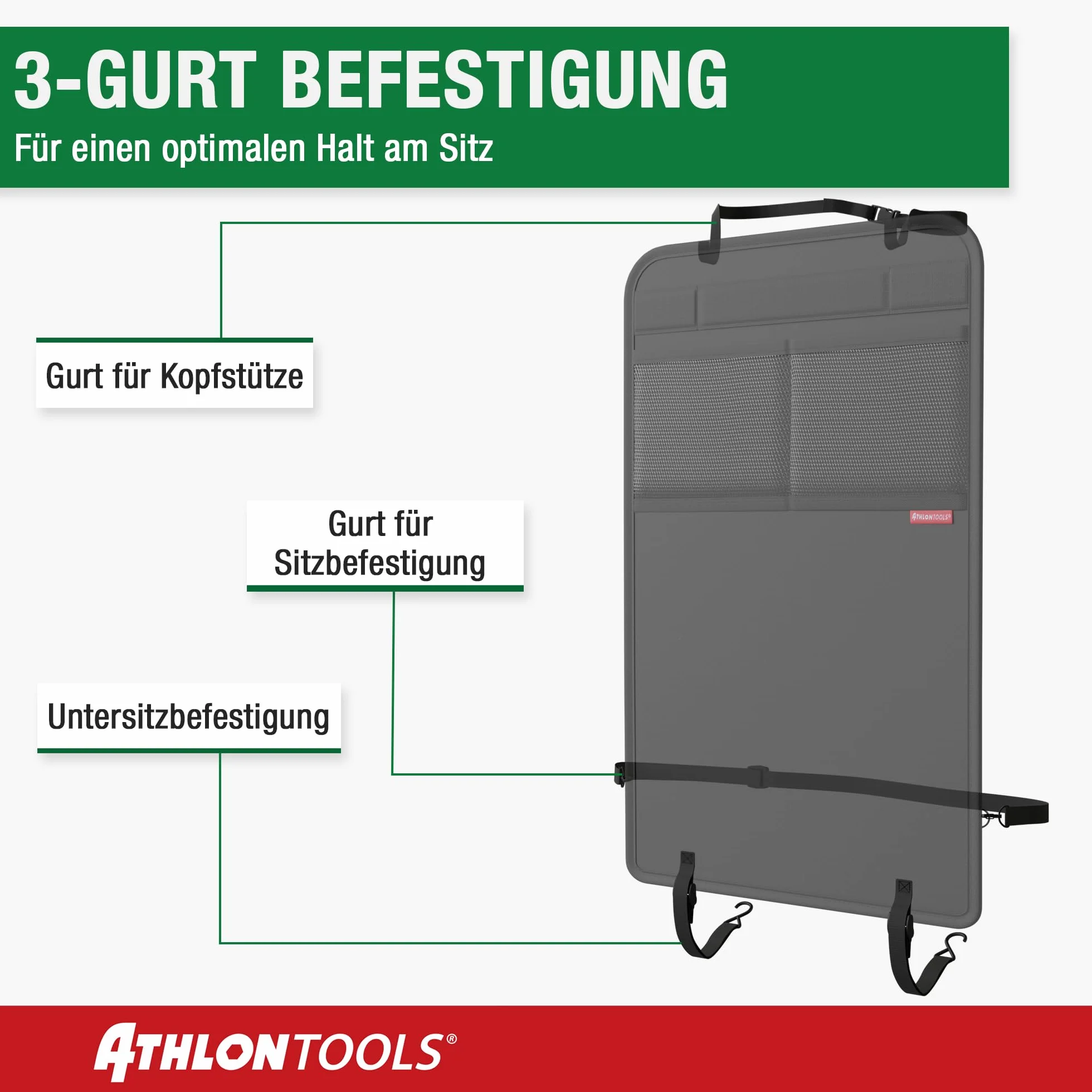 ATHLON TOOLS Mata ochronna na oparcie z powłoką, wzmocniona – z kieszeniami z siatki – odporna na zabrudzenia, łatwa w utrzymaniu i odporna na działanie wody, Czarny - 1 szt.