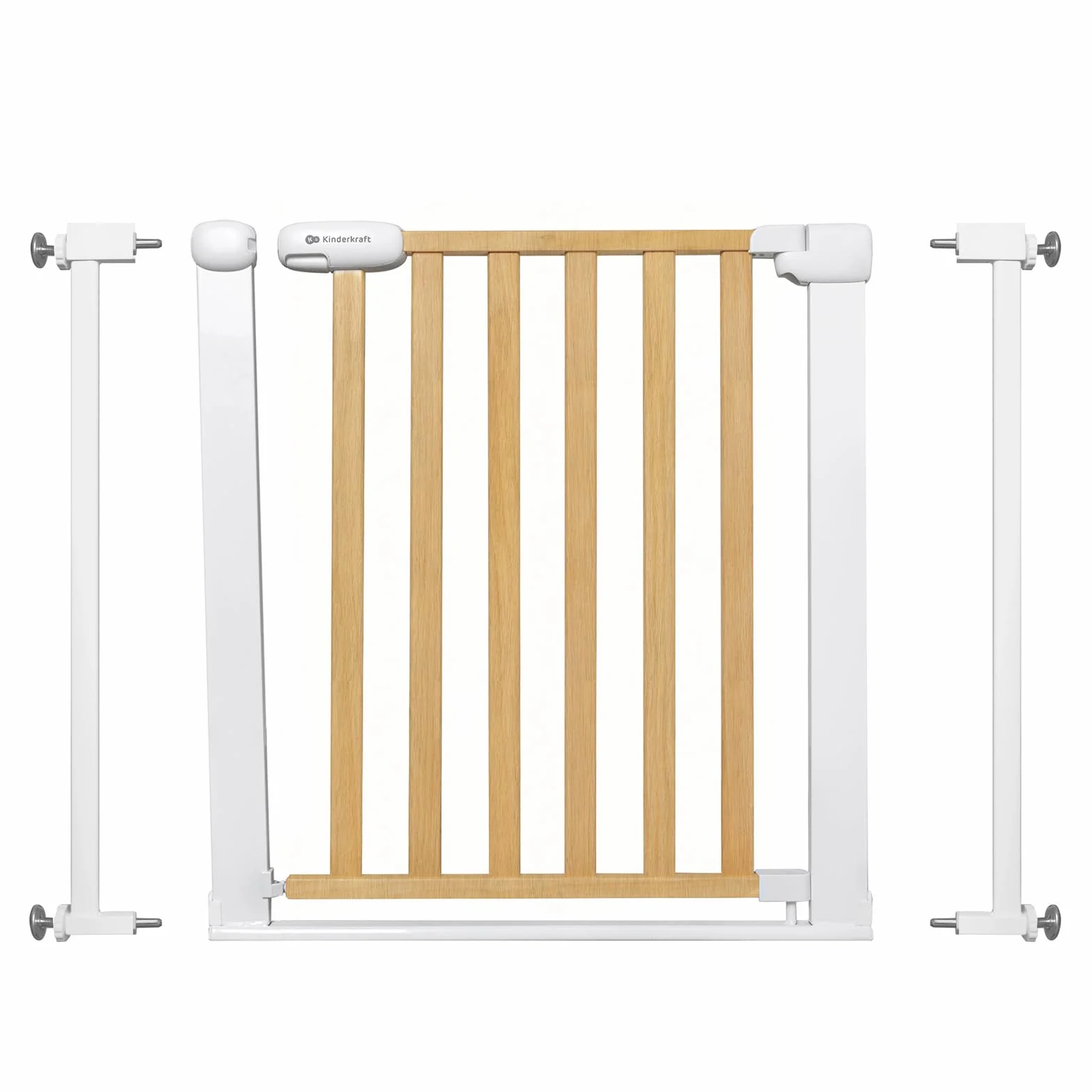 Kinderkraft LOCK&GO, Bramka Zabezpieczająca, Bramka na Schody, Dla Dzieci, otwierana 90 stopni, szeroka, regulowana, 75 do 103 cm, Mechanizm Dociskowy, Drewniana
