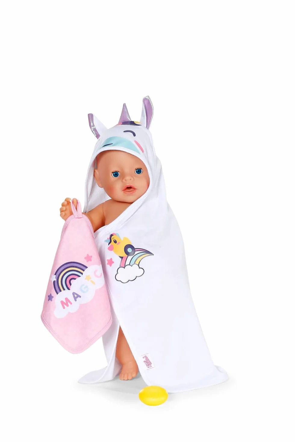 BABY born Zestaw ręczników z kapturem – z jednorożcem i tęczowym ręcznikiem – wysokiej jakości akcesoria dla lalek – odpowiedni dla wszystkich lalek 36 cm i 43 cm
