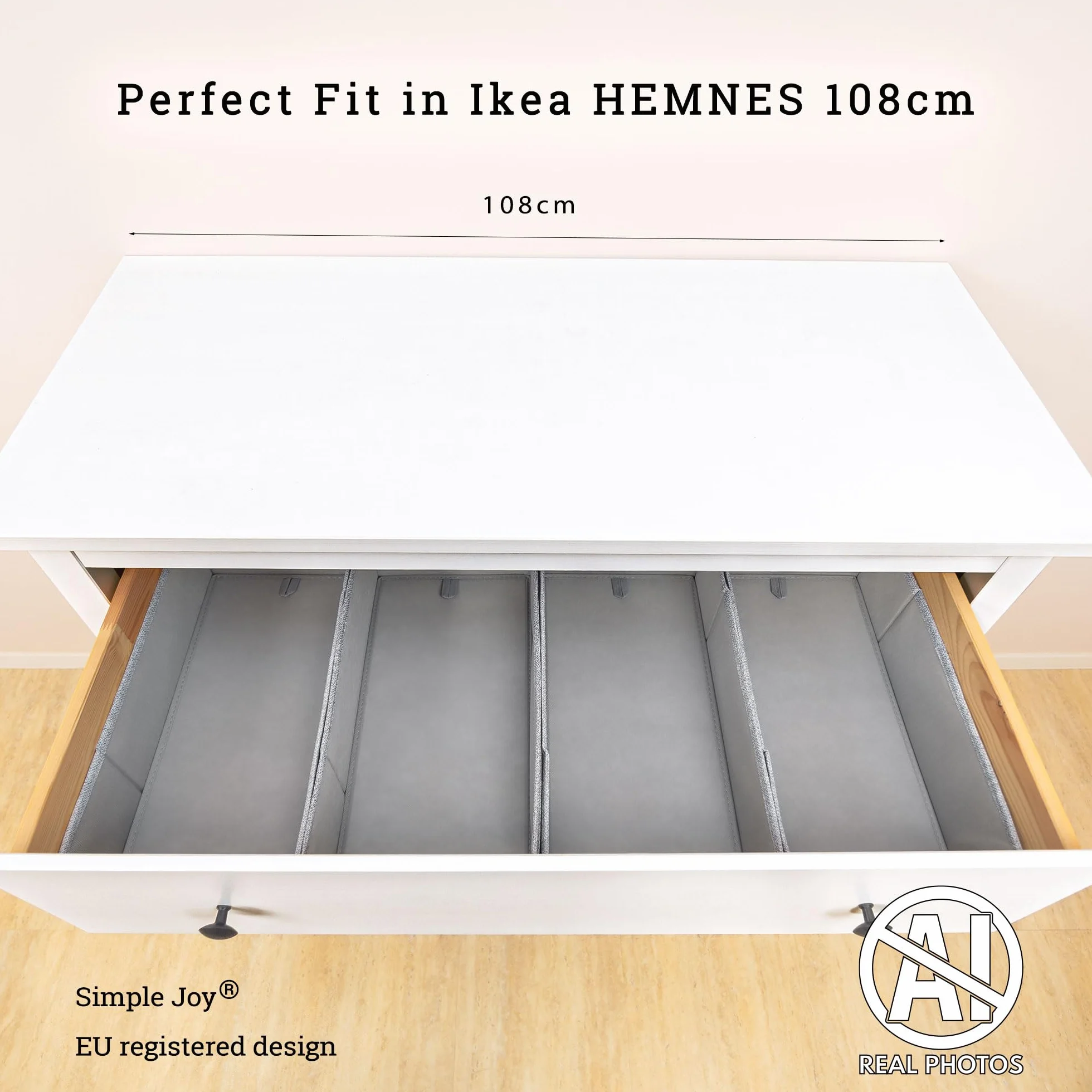 SIMPLE JOY® HEMNES FileFolding Box na komodę Hemnes, oryginał; dokładnie dopasowane; stabilne dno; system porządkowania przyborów do przewijania, odzieży dziecięcej, zabawek/swetrów, t-shirtów;