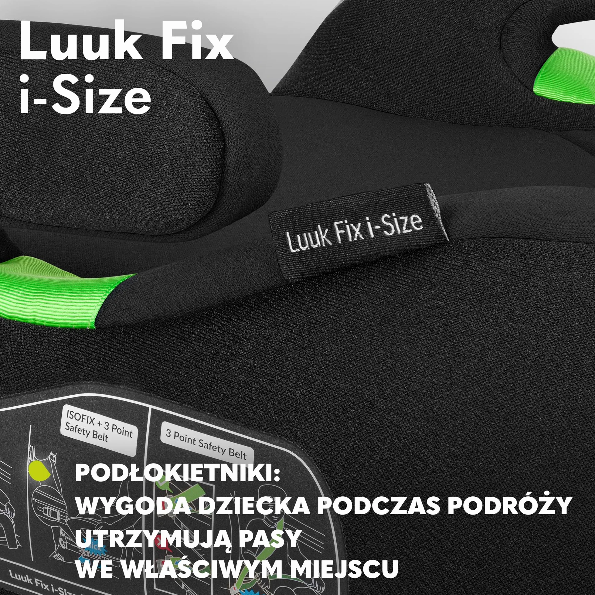 LIONELO LUUK FIX i-Size Podwyższający Fotelik Samochodowy dla Dzieci z ISOFIX, od 22 do 36 kg 125 – 150 cm, Grupa 2 i 3,Wygodne Siedzisko i Podłokietniki, Zdejmowany Pokrowiec