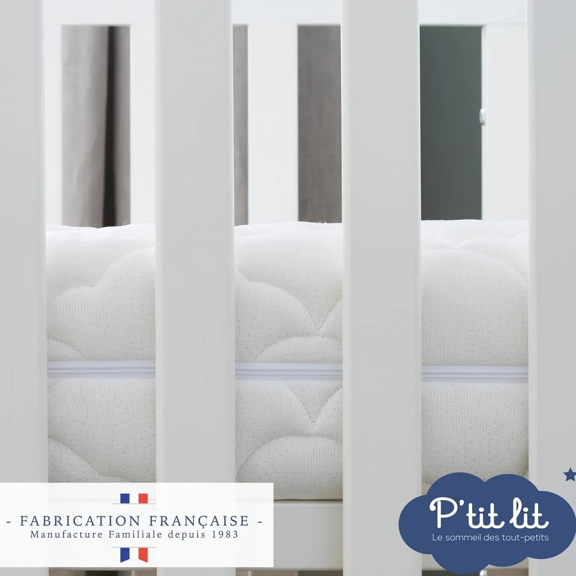P'tit Lit - Materac dziecięcy Bamboo - 60x120 cm - Miękka i chłonna wiskoza - bez obróbki chemicznej - Zdejmowany - Oeko Tex® - Wyprodukowano we Francji