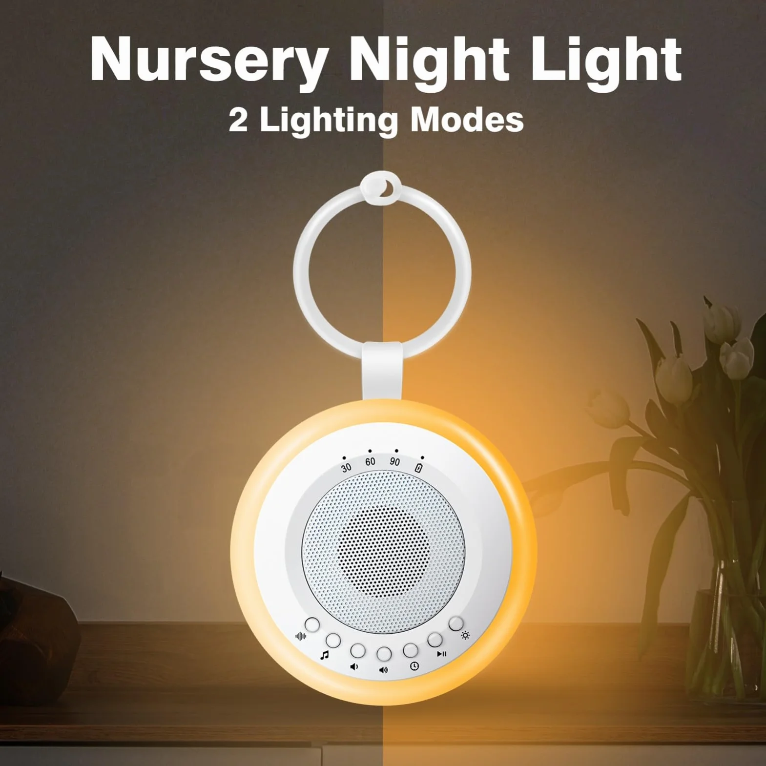 Easy@Home White Noise Machine: Przenośna maszyna dźwiękowa dla niemowląt 34 kojące kołysanki i dźwięki natury | 3 zestawy timerów | Lampka nocna | Niezbędniki dla noworodka (58 * 111 * 112 mm)