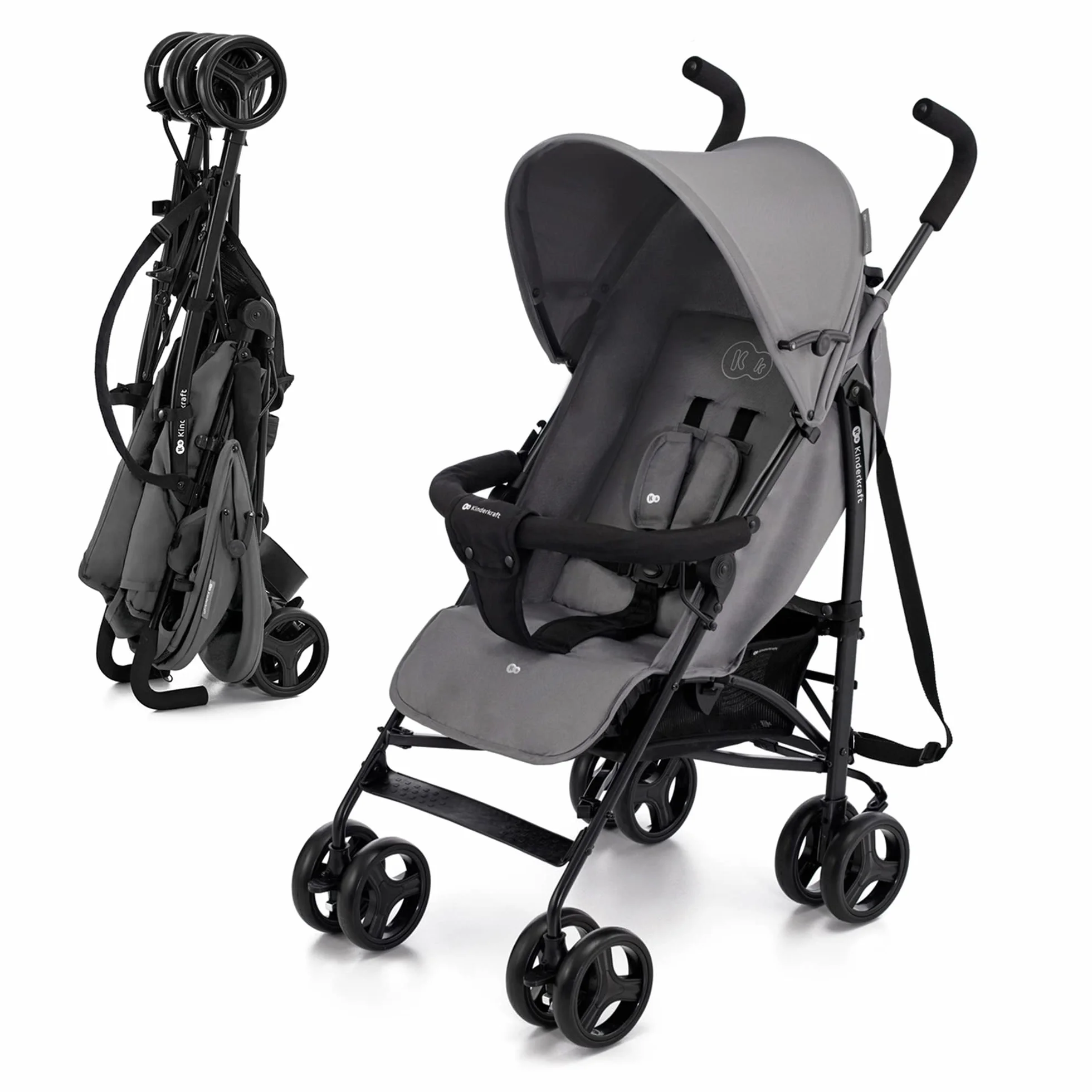 kk Kinderkraft TIK Lekka Spacerówka, Parasolka, Wózek dziecięcy, na podróż, Składany do kompaktowych rozmiarów, Lekka, tylko 6,5kg, Regulacja oparcia, od 6 miesięcy, max obciążenie 17kg, Szary