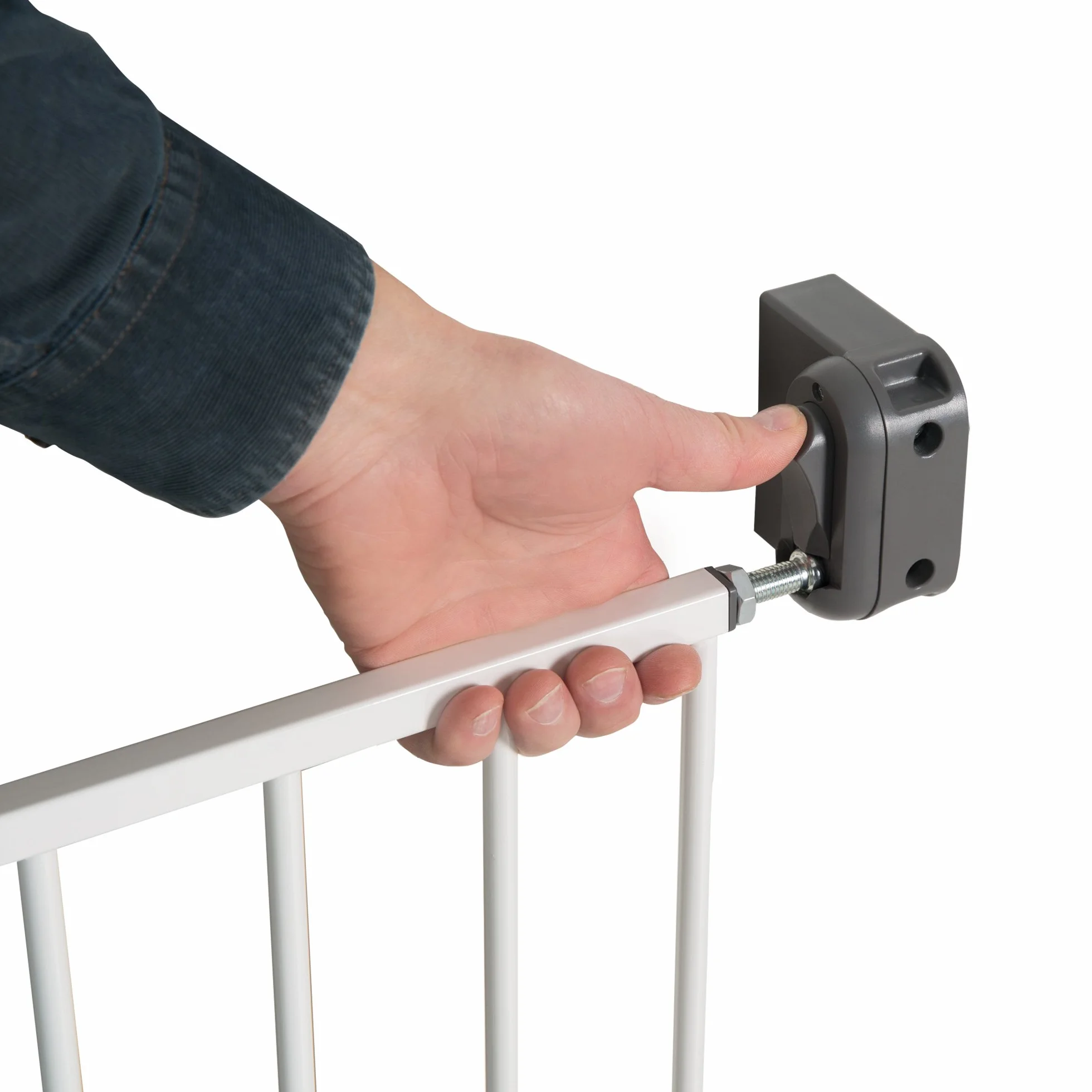 Roba kratka ochronna do drzwi "Easy Step", metalowa kratka ochronna, biała, zabezpieczenie przelotowe, regulowana szerokość 60-97 cm, kratka na drzwi i schody, dla dzieci i zwierząt domowych