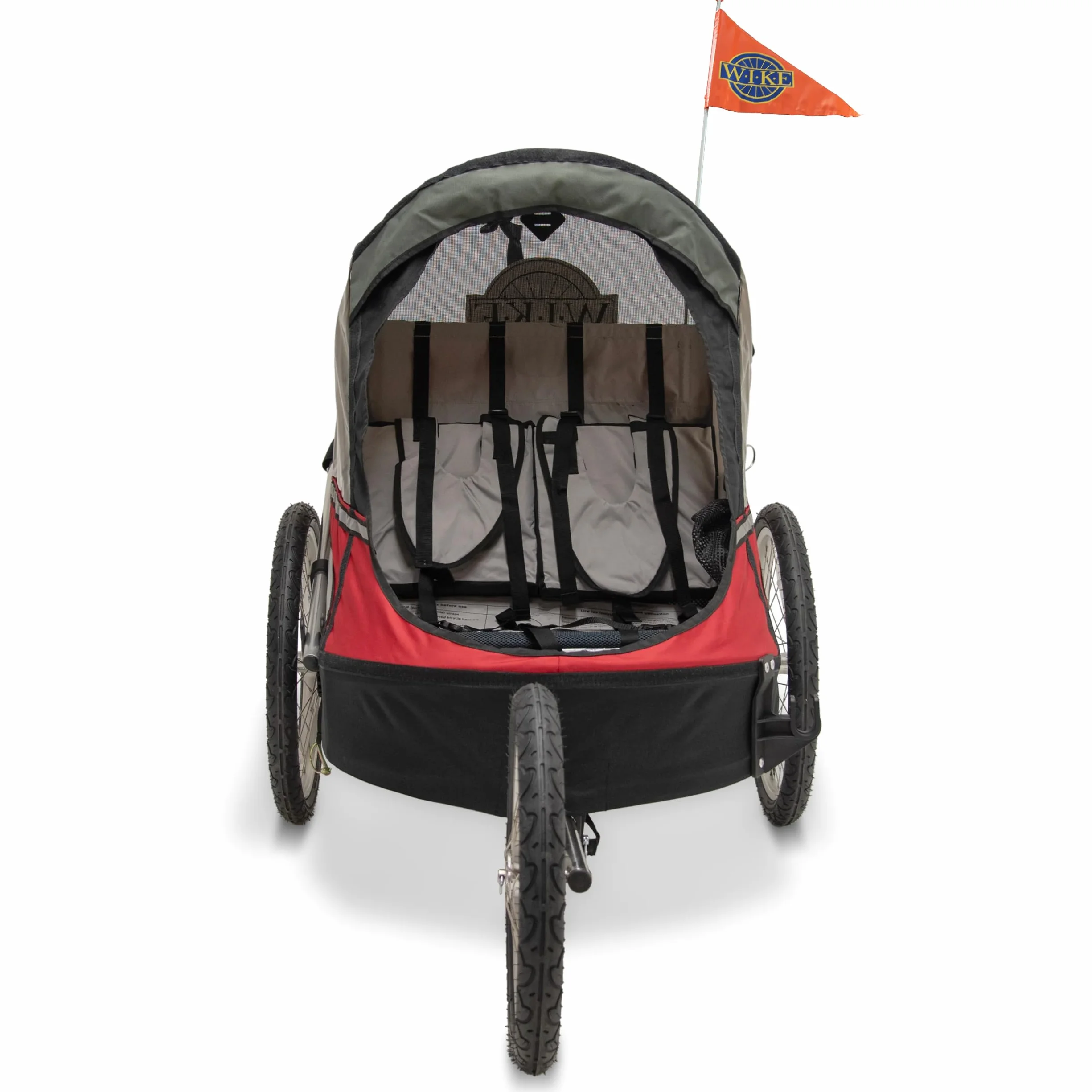 Wike Podwójna przyczepka rowerowa Premium - czerwona/szara (spacer + jogging)