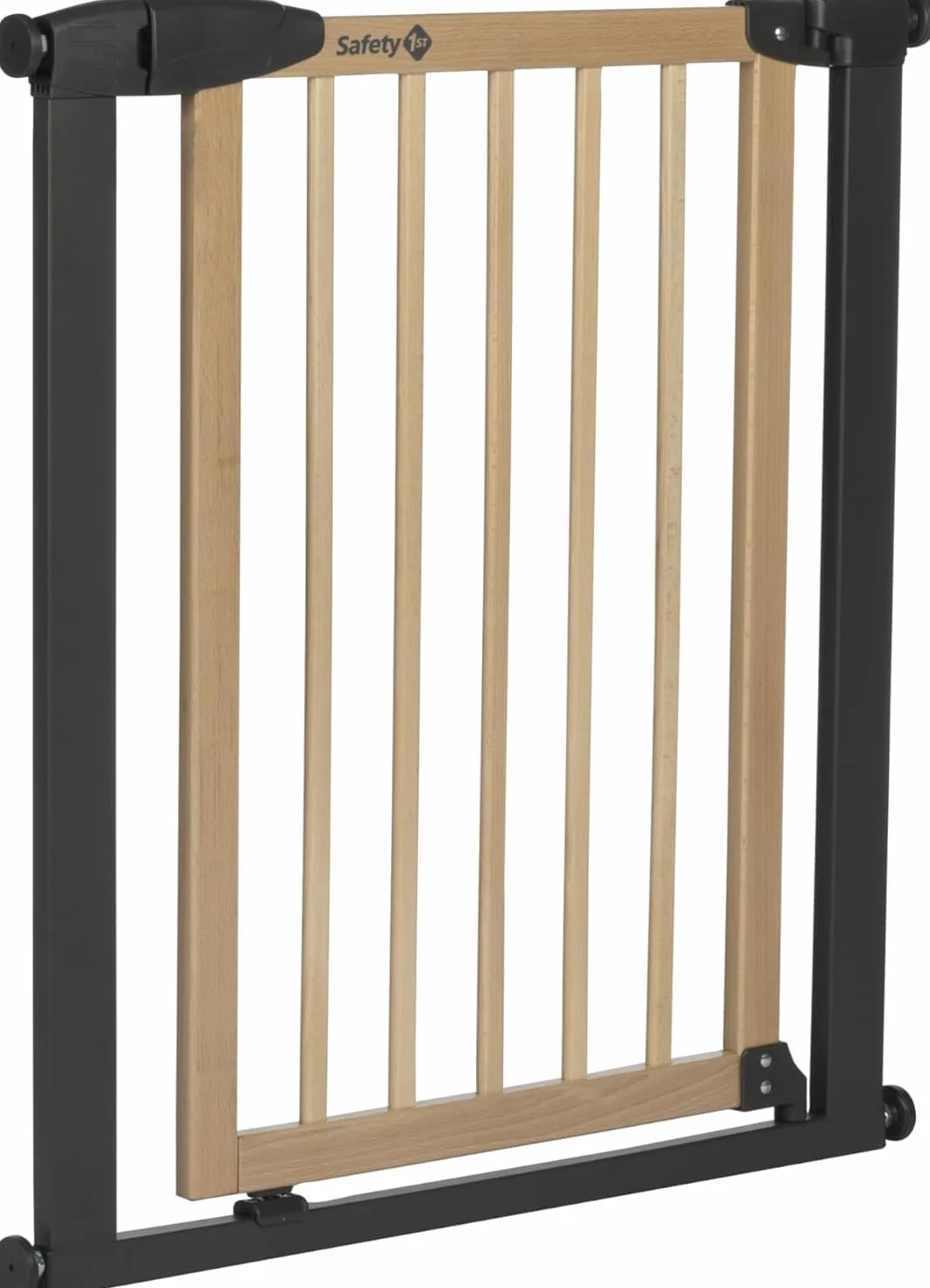 Safety 1st Simply Close Wood and Metal, Bramka schodowa na wcisk, 73–80 cm (do 94 cm), Bez śrub, bez wiercenia, Otwieranie 1 ręką, Podwójna blokada, Bramka zabezpieczjąca dla dzieci, Wood & Graphite