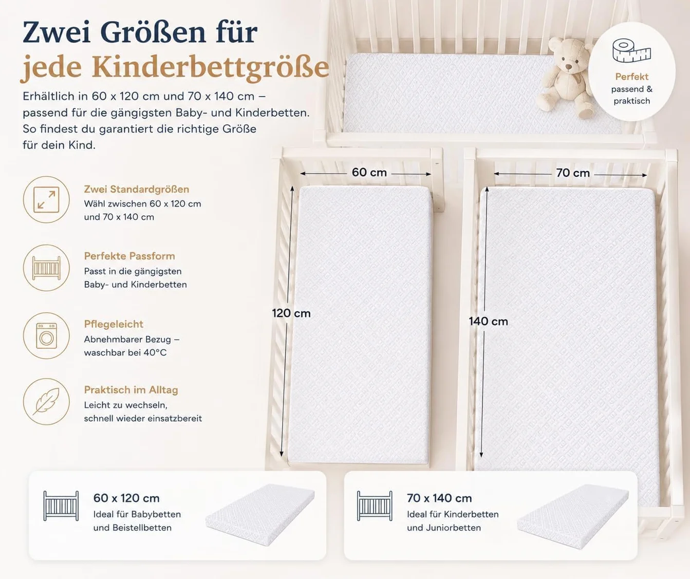 Comfort materac Maxi – 70 x 140 x 10 cm – zrównoważony – można go zwinąć, sprawdzony pod kątem substancji szkodliwych, certyfikat, 100% polibawełna, poszewka nadająca się do prania