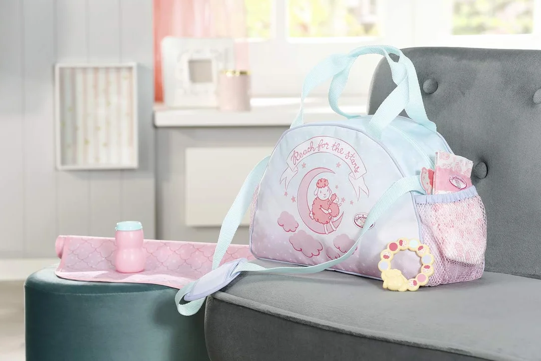 Zapf Creation Baby Annabell Changing Bag for 43 cm Doll - Easy for Small Hands, Creative Play Promotes Empathy & Social Skills, For Toddlers 3 years & Up - Includes Changing Mat, Powder Pot & More