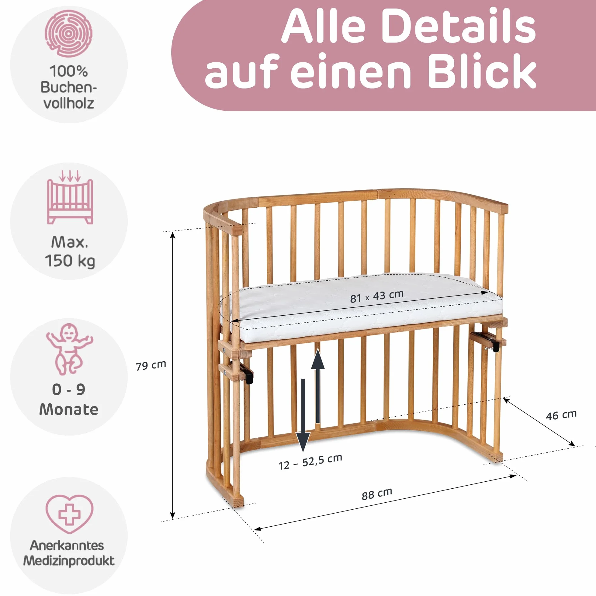 Babybay Core buk olejowane oryginalne lakierowane łóżeczko nocne