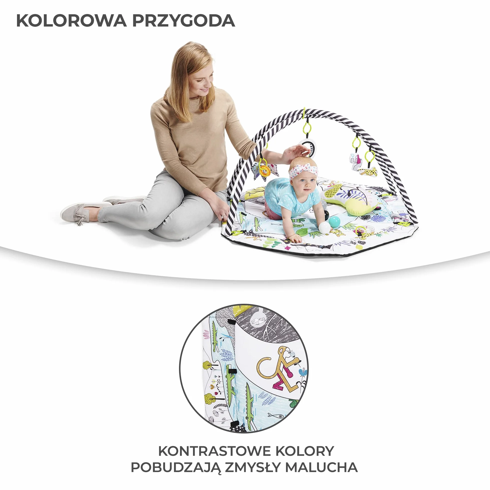 kk Kinderkraft Mata Edukacyjna SMARTPLAY, Interaktywna, Kontrastowe kolory, Funkcja suchego basenu, Regulowany pałąk z 7 zabawkami, 20 piłek, Poduszka, Wielokolorowy