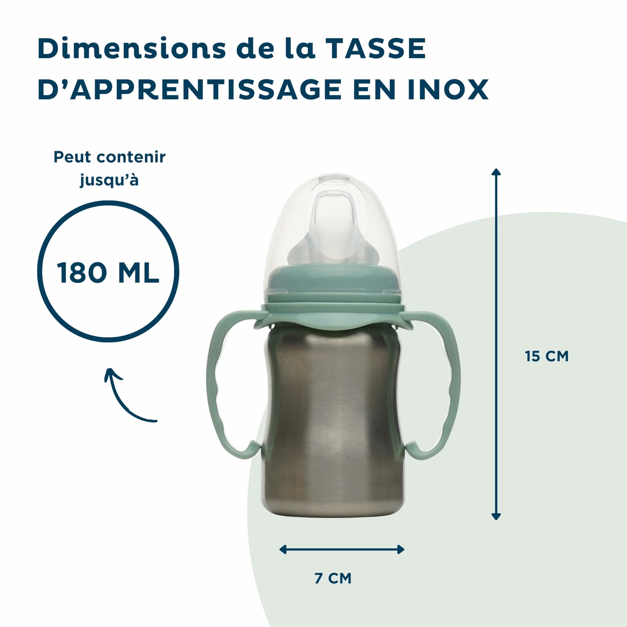 THERMOBABY - Kubek ze stali nierdzewnej dla niemowląt z uchwytami i silikonowym smoczkiem - zapobiegający przeciekaniu - 180 ml - łatwy do czyszczenia - trwały - idealny do pracy dziecka - zielony