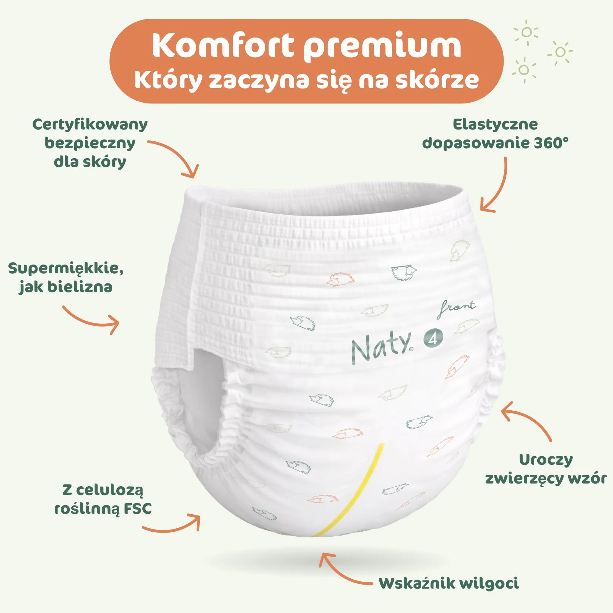 Naty FreeMovers Pieluchomajtki | Dla Wrażliwej Skóry | Miękkie, Bezzapachowe, do Nocnikowania | Chłonne i Przeciekoodporne | Niemowlęta i Dzieci | Rozmiar 4 (8–15 kg), 108 szt.