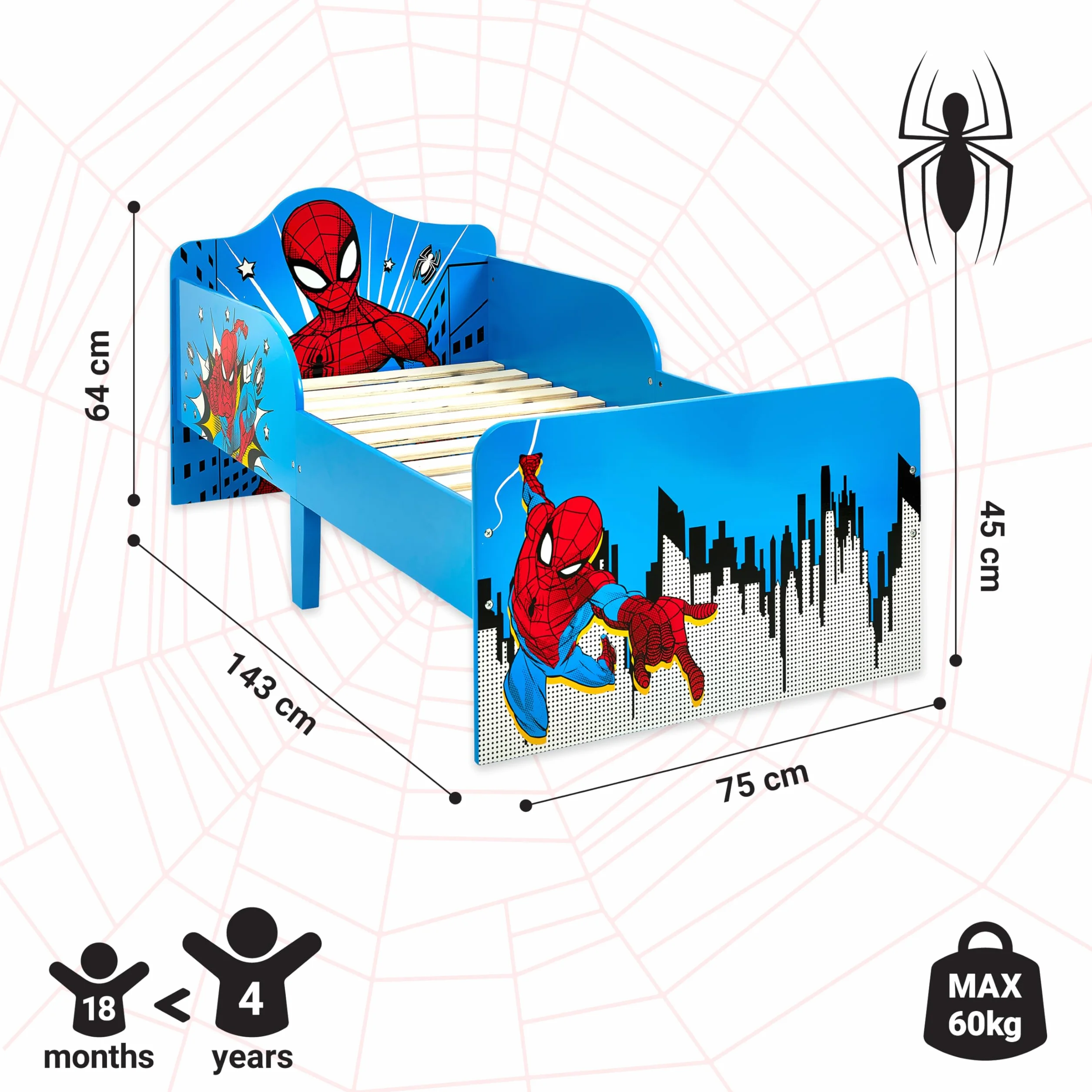 Drewniane łóżko dziecięce Spiderman 75x143 cm