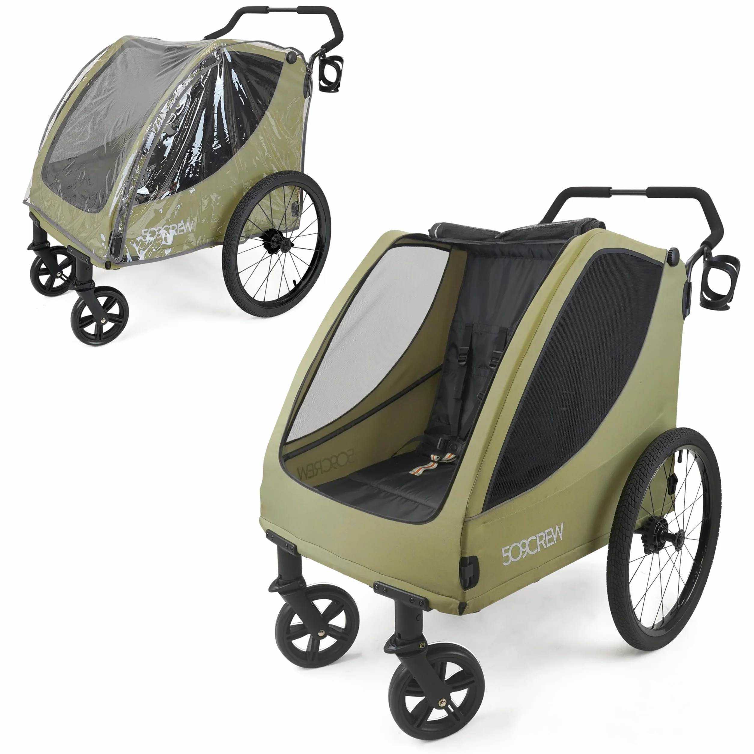 509 Trekker II, uniwersalny wózek dziecięcy dla 2 dzieci w wieku od 6 miesięcy, do załadunku, wózek na 4 koła, obciążenie do 50 kg, pokrowiec przeciwdeszczowy w zestawie
