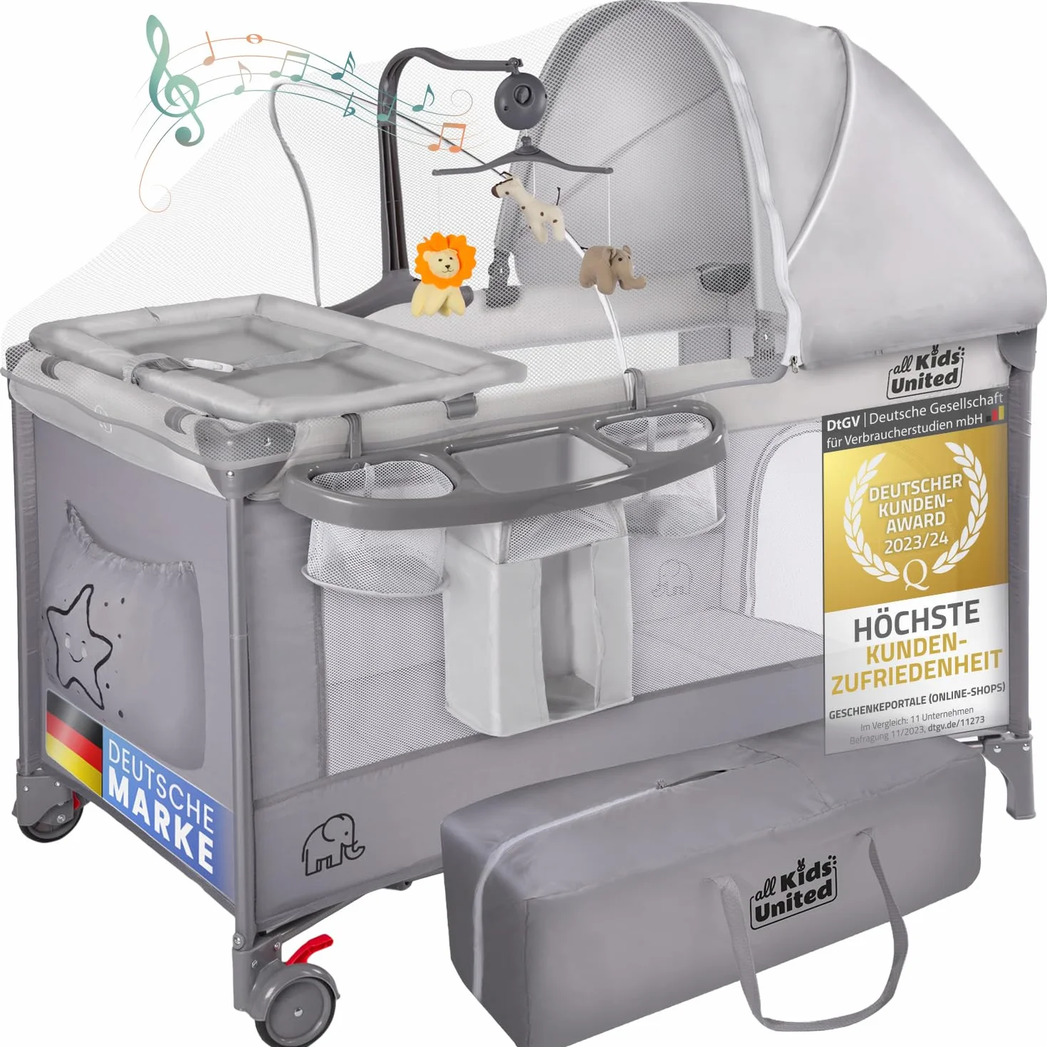 all Kids United® Łóżeczko turystyczne dla dziecka Deluxe - Babycenter łóżeczko turystyczne z przewijakiem i komórką