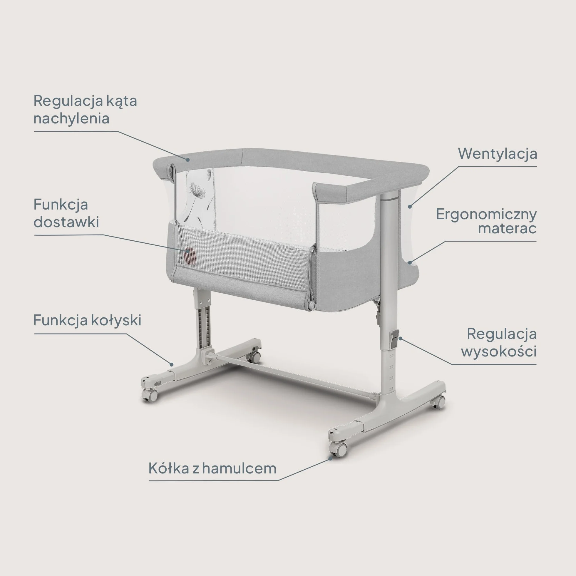 LIONELO Aurora 3 w 1 Łóżeczko Dziecięce do 9 kg, Łóżko Dostawne, Kołyska, Regulacja Wysokości oraz Kąta Nachylenia Materaca, 4 Kółka z Hamulcem Ergonomiczny Materac Torba
