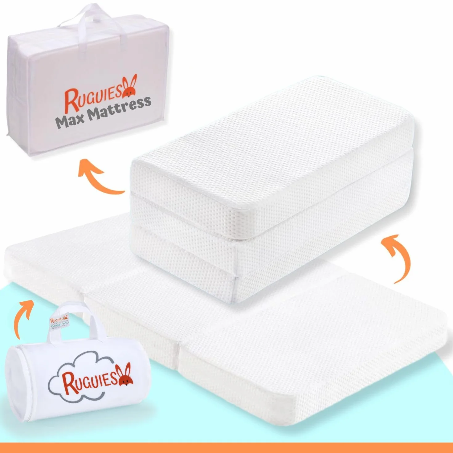 MAX Mattress Materac łóżeczkowy podróżny 120 x 60 cm dla maksymalnego komfortu - składany materac wiskoelastyczny przenośny dwustronny - mata podłogowa dla niemowląt - pikowana mata dla