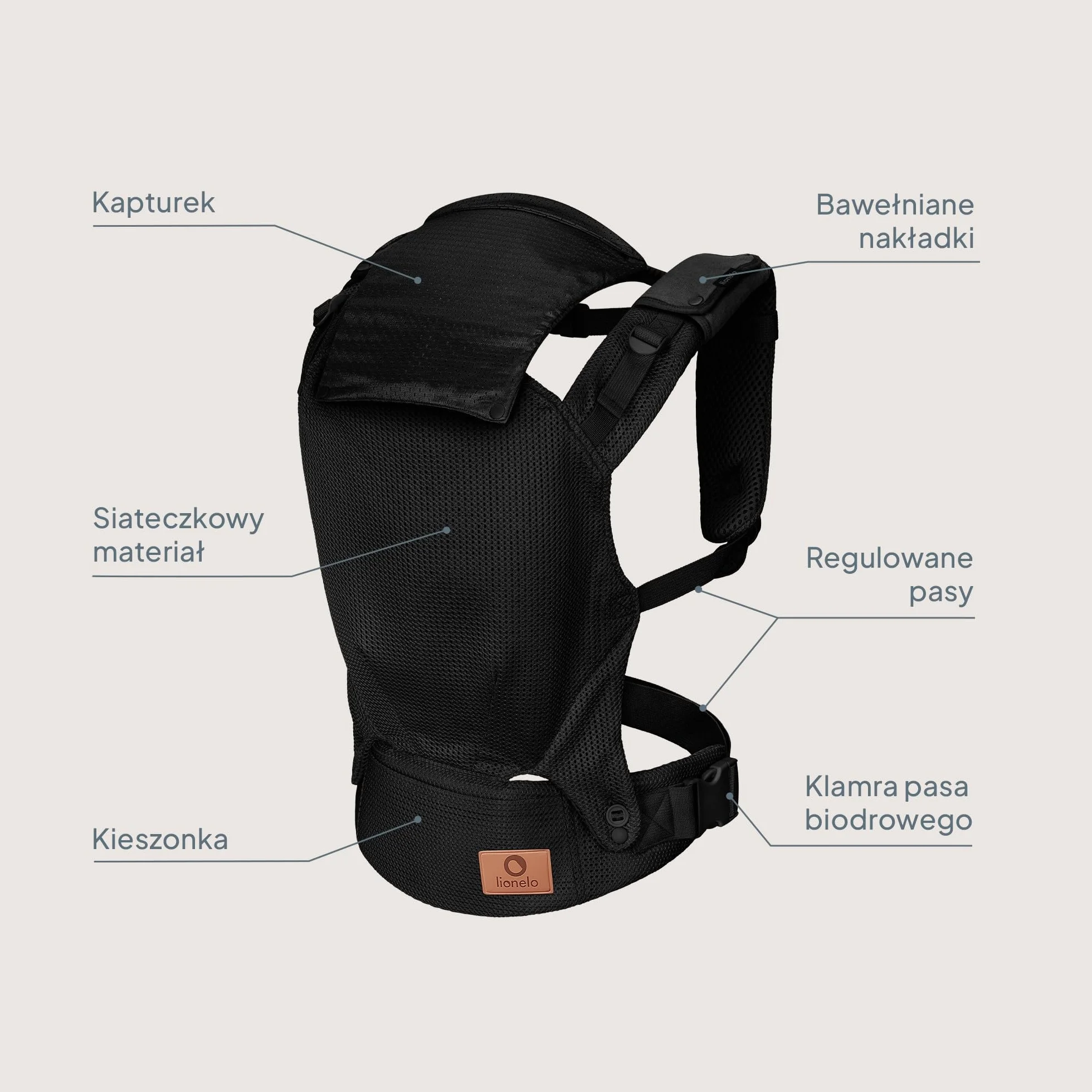LIONELO Nosidło Ergonomiczne Dla Niemowląt Margareet Air od 4 miesiąca do 20 kg, 3 Pozycje, Oddychający Materiał, Odczepiany Kaptur, Podwójne Zabezpieczenie