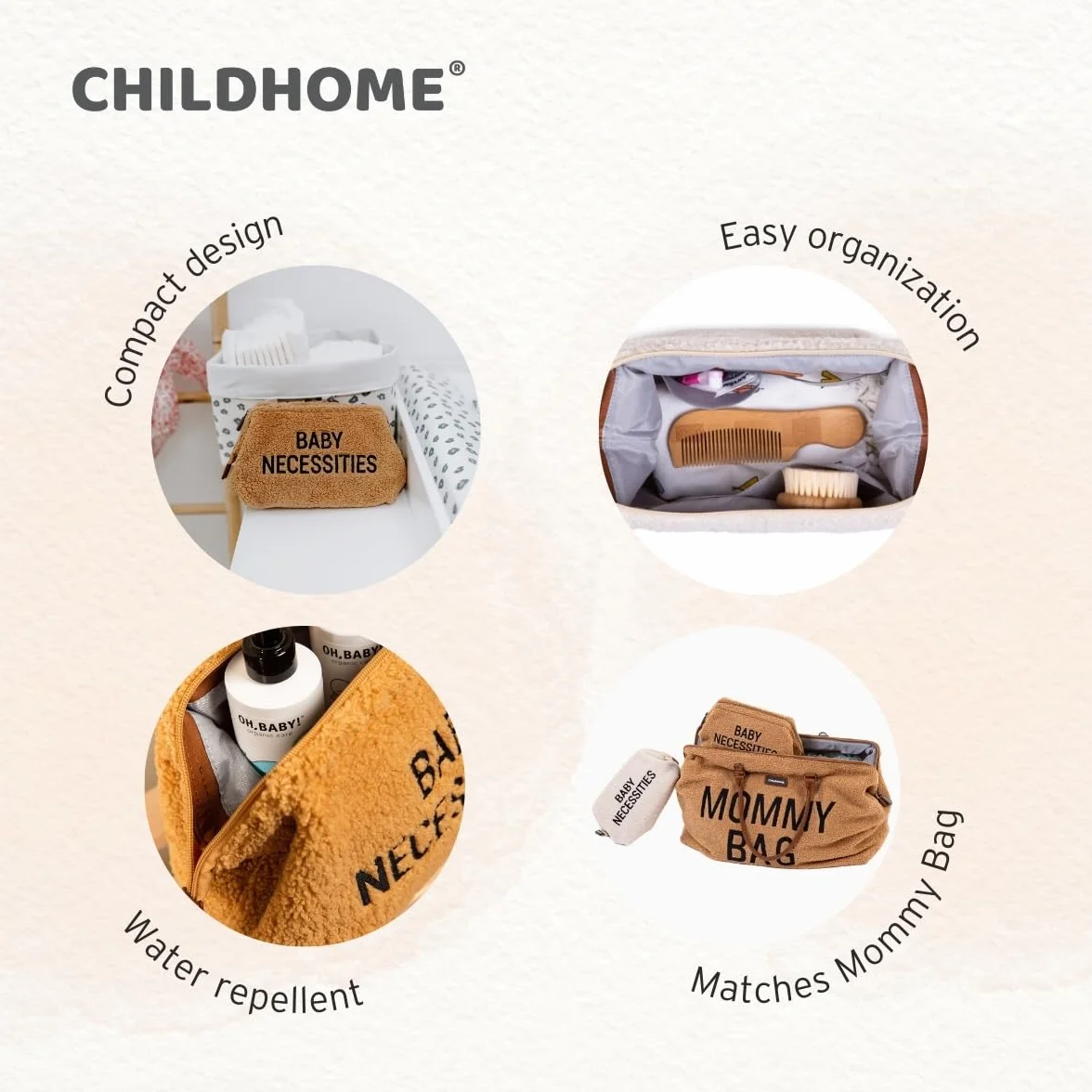 CHILDHOME, kosmetyczka dla niemowląt/dzieci, torba na toaletę, hydrofobowa, przestronna, zapinana na suwak, Baby Necessities, czarna i złota