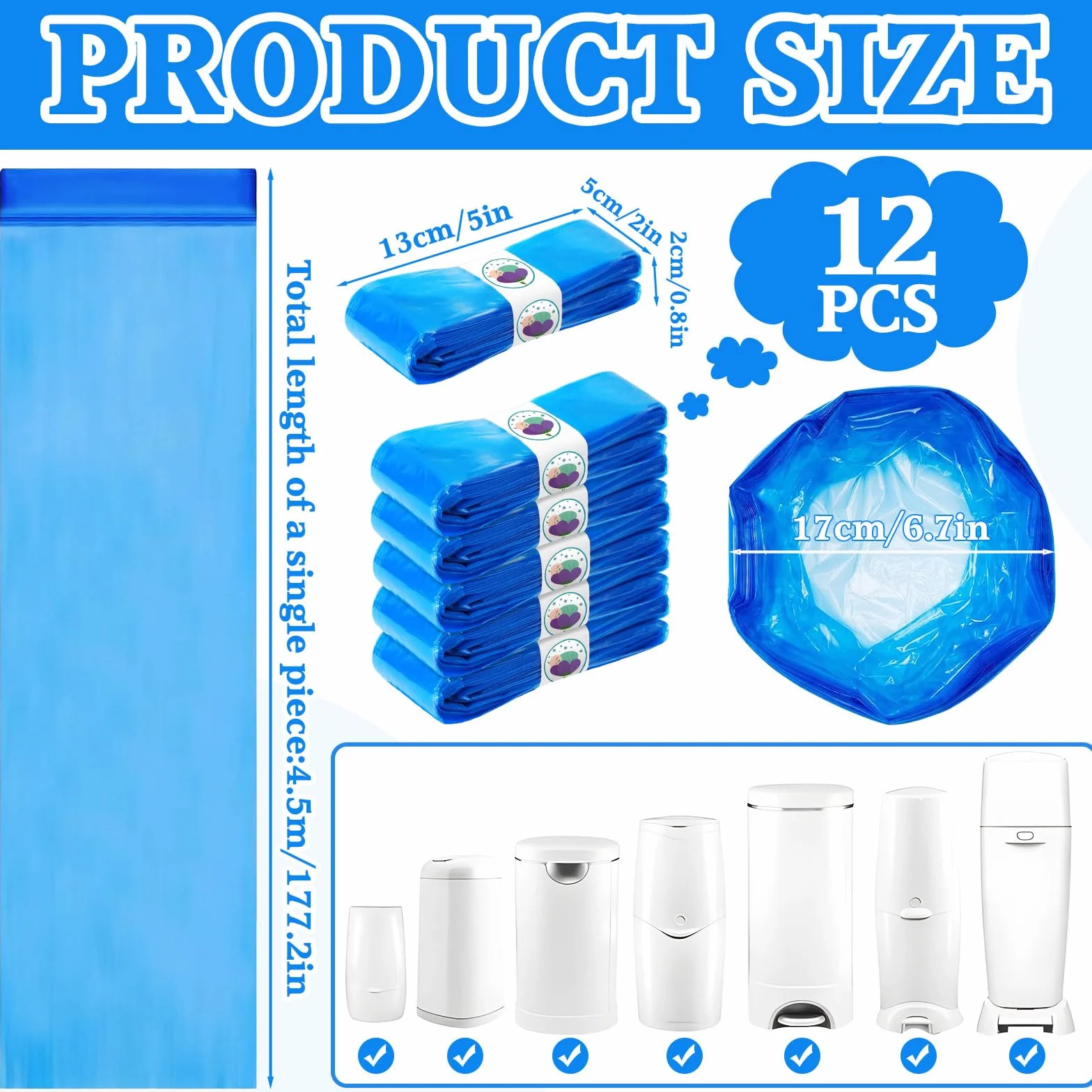 zestaw 12 wkładów do kosza na pieluchy, 4,5 m folii, kompatybilne z Tommee Tippee Twist & Click, Sangenic Tec, Simplee, materiał EVOH, bezzapachowe i ekologiczne