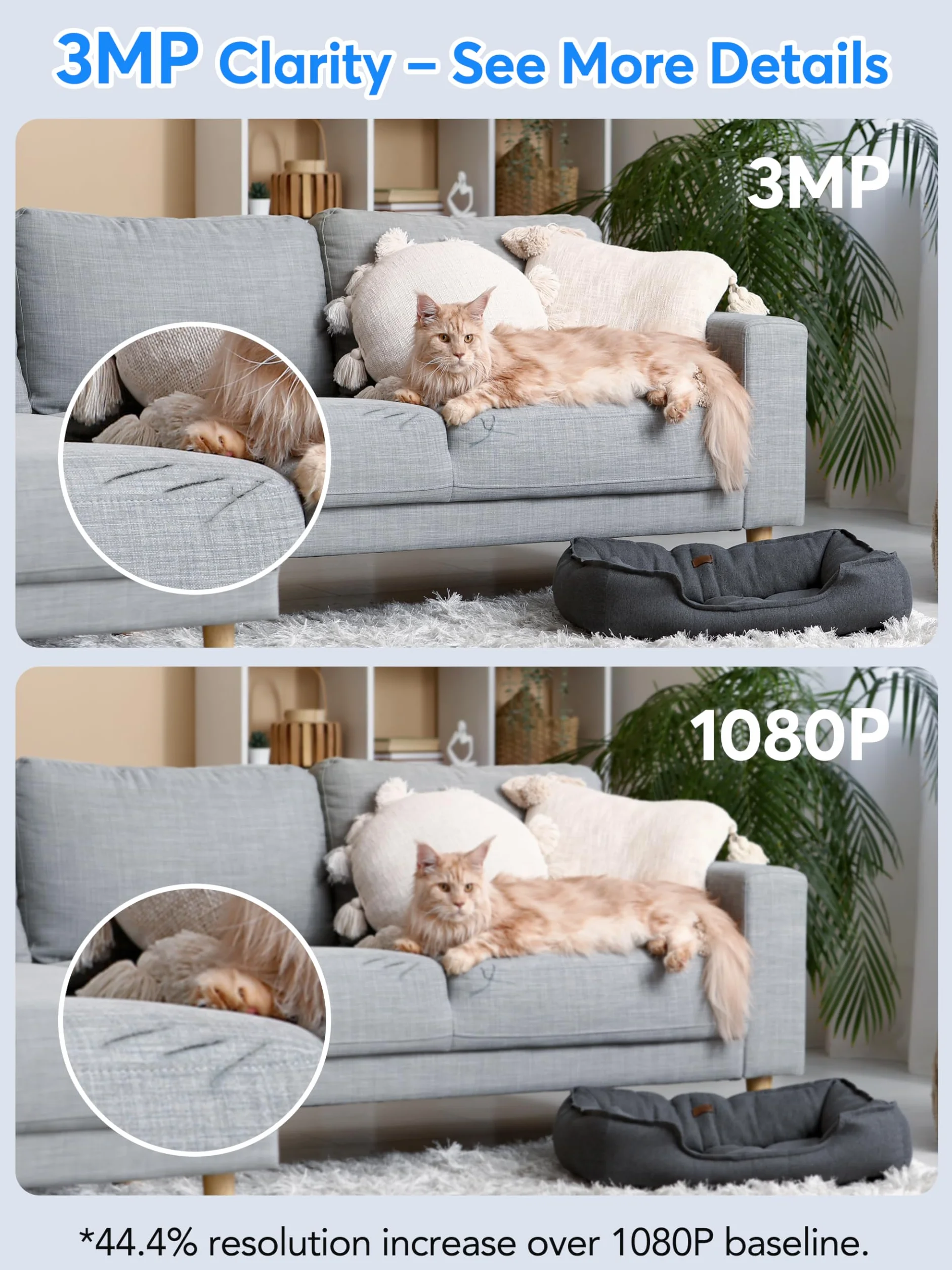 Kamera Wewnętrzna 2K 3MP, WiFi Niania i Kamera dla Zwierząt z Wykrywaniem Ruchu, Dwukierunkowy Dźwięk, Nocne Widzenie, Kompatybilna z Alexa i Google Assistant, SD/Cloud, Tylko WiFi 2,4GHz
