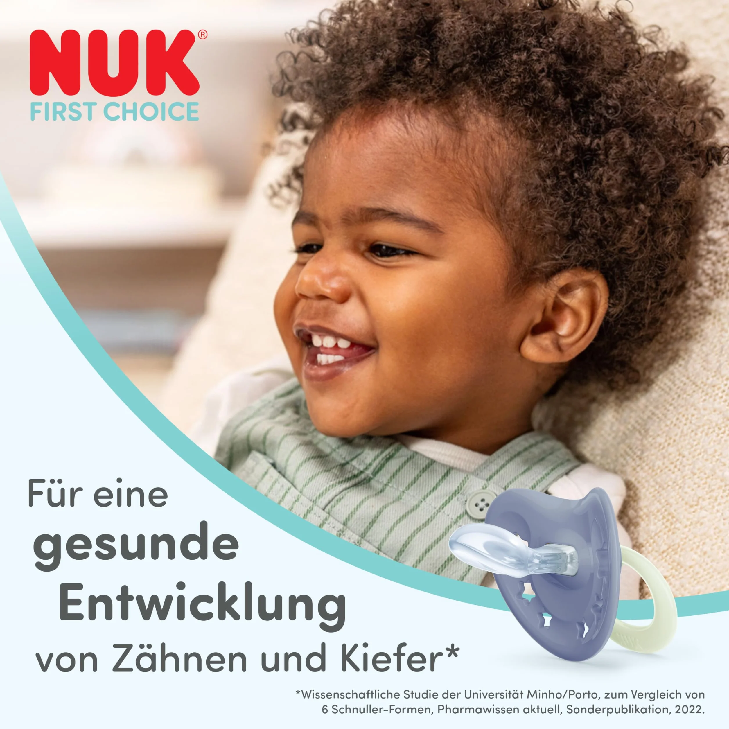 NUK First Choice Classic Night Smoczki dla niemowląt | 6-18 miesięcy | Ortodontyczne smoczki świecące w ciemności | 95% akceptacji przez niemowlęta** | Niebieski | 2 sztuki