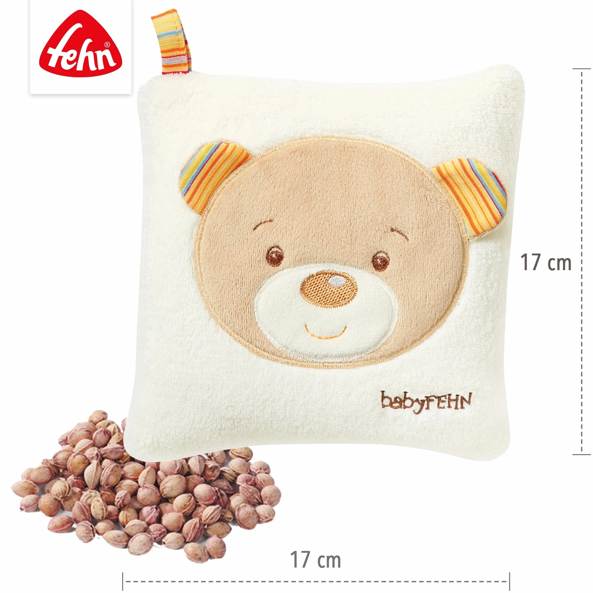 Fehn Kirschkernkissen Baby Teddy - Wärmekissen und Kältekissen für Babys ab 0+ Monaten - Körnerkissen für Backofen