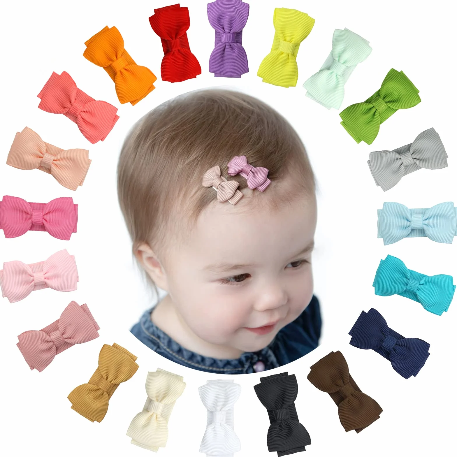 Spinki do włosów Tiny Bow dla dziewczynek niemowląt, antypoślizgowe spinki do włosów dla małych dzieci z cienkimi włosami, Mini Bow (20 szt.)
