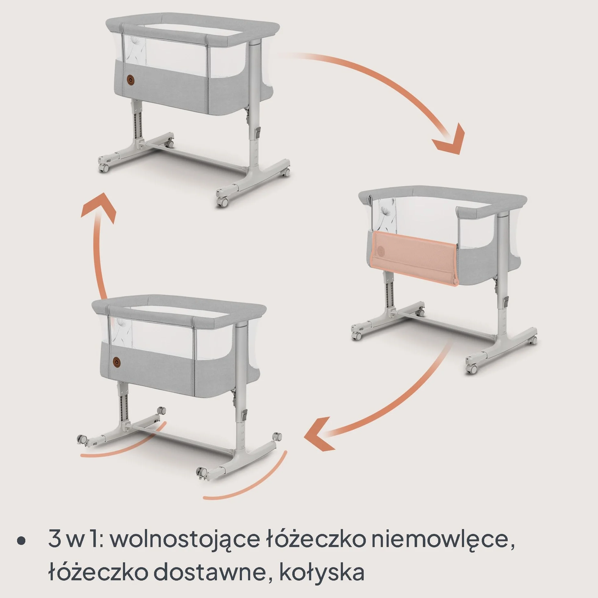 LIONELO Aurora 3 w 1 Łóżeczko Dziecięce do 9 kg, Łóżko Dostawne, Kołyska, Regulacja Wysokości oraz Kąta Nachylenia Materaca, 4 Kółka z Hamulcem Ergonomiczny Materac Torba
