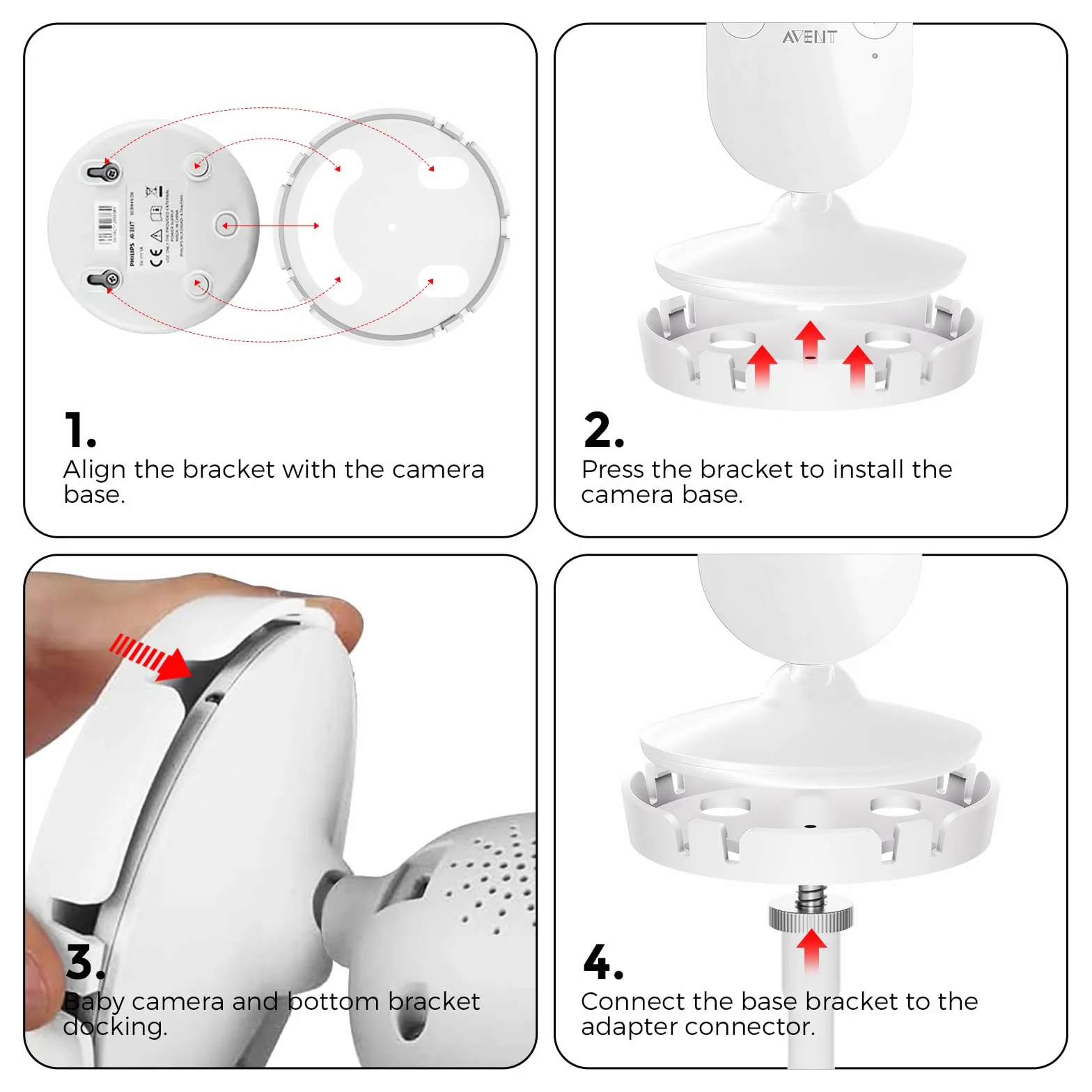 Uchwyt do monitora dla niemowląt dla Philips Avent Babyphone SCD843/26, SCD833/26, SCD891/26, SCD630/26 – Elastyczny klips do wideo monitora dla niemowląt, obrotowy o 360°, bez wiercenia, montaż na